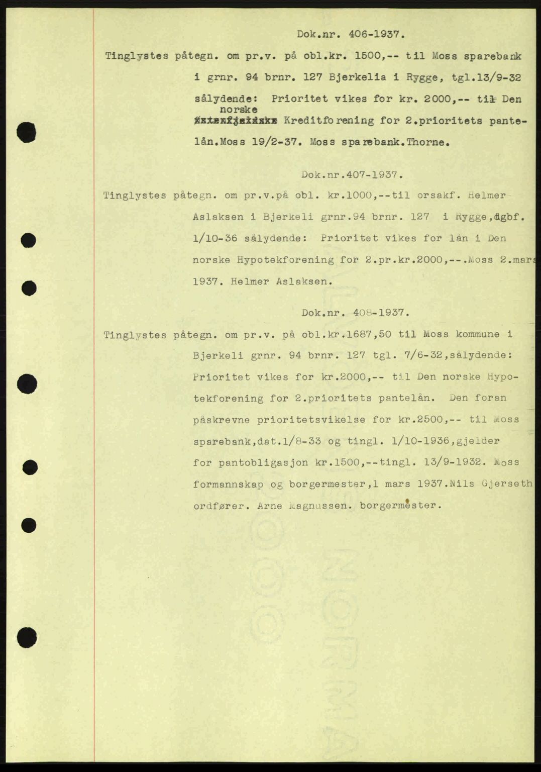 Moss sorenskriveri, SAO/A-10168: Pantebok nr. B3, 1937-1937, Dagboknr: 406/1937