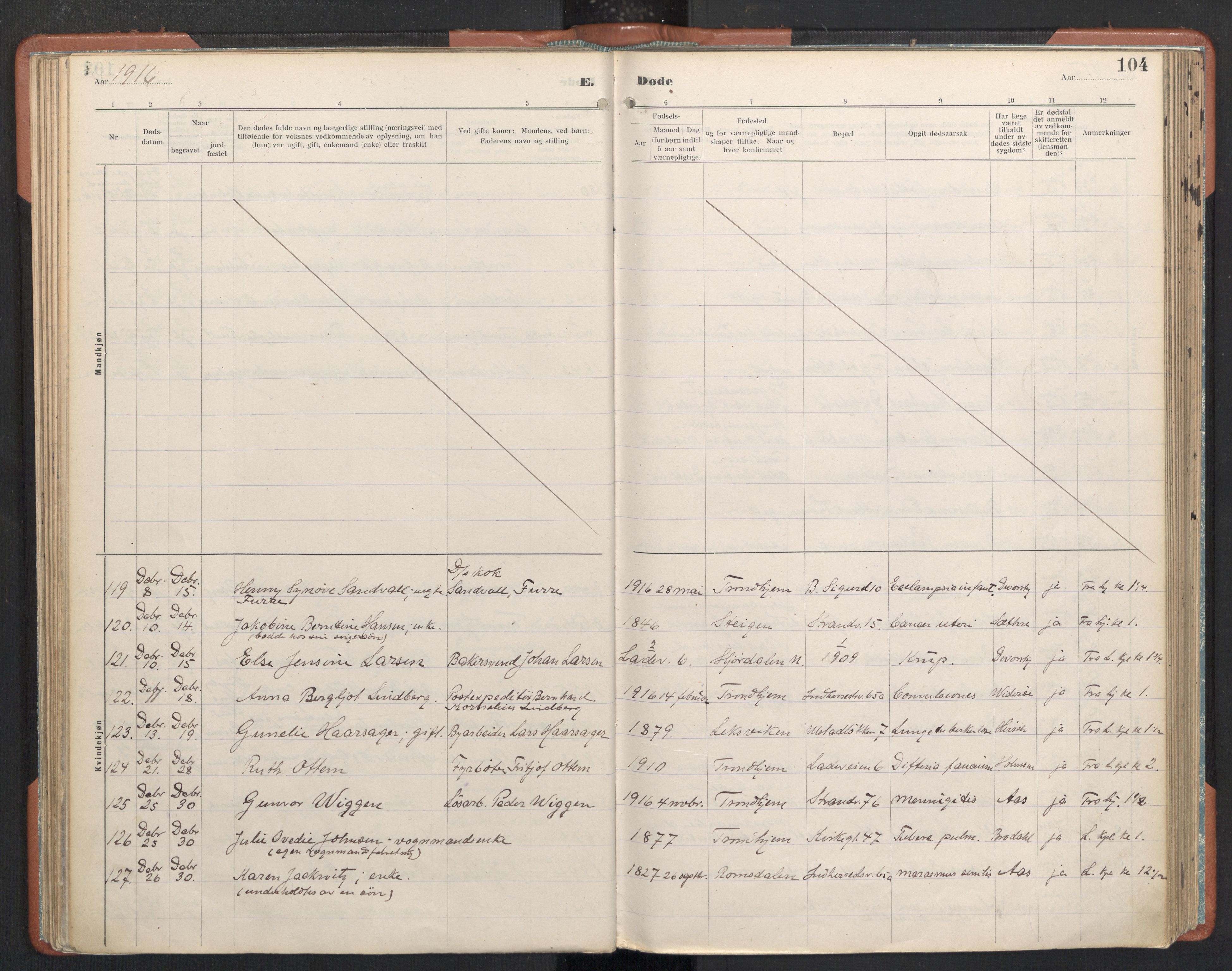 Ministerialprotokoller, klokkerbøker og fødselsregistre - Sør-Trøndelag, SAT/A-1456/605/L0245: Ministerialbok nr. 605A07, 1916-1938, s. 104