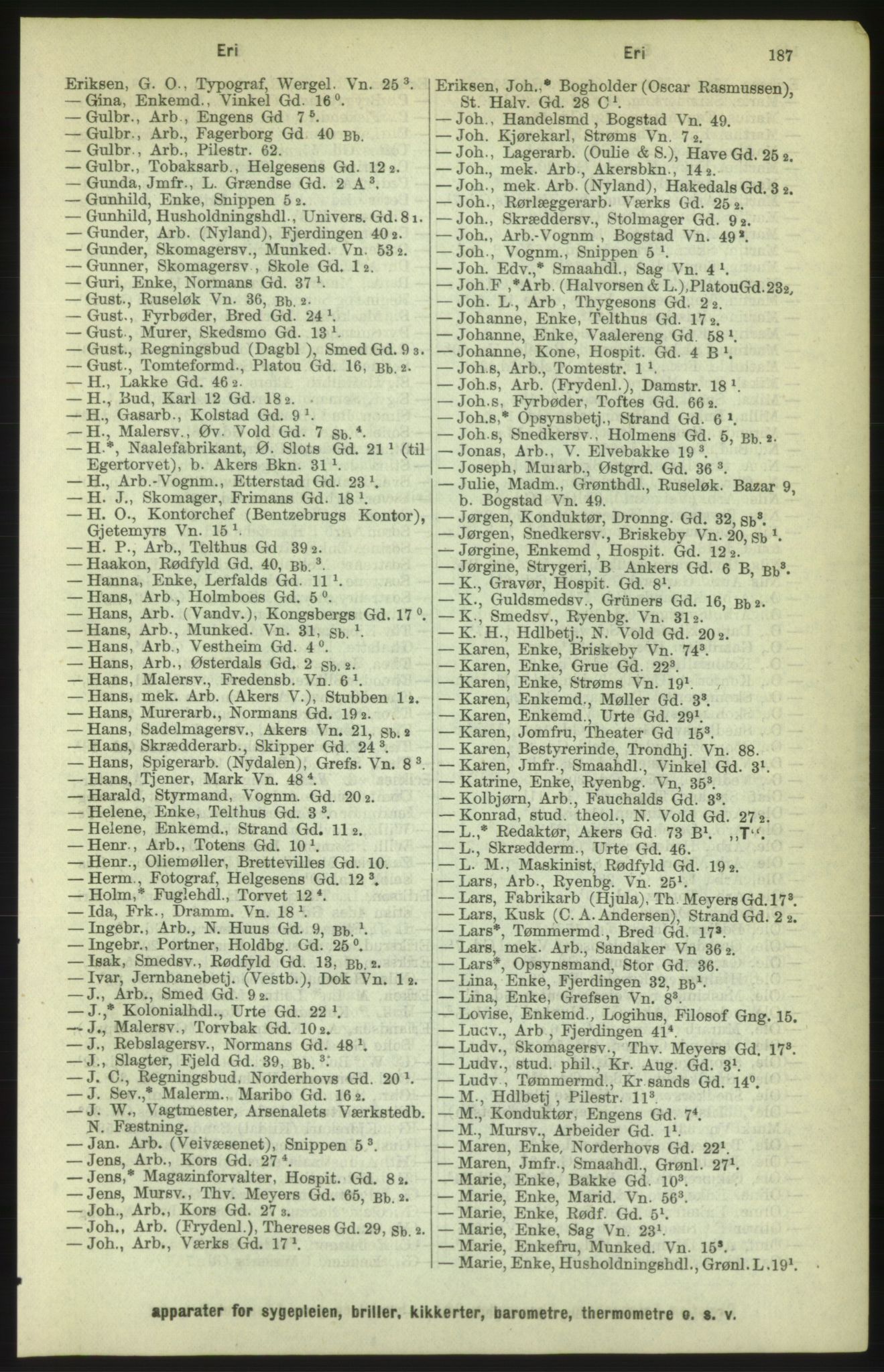 Kristiania/Oslo adressebok, PUBL/-, 1886, s. 187