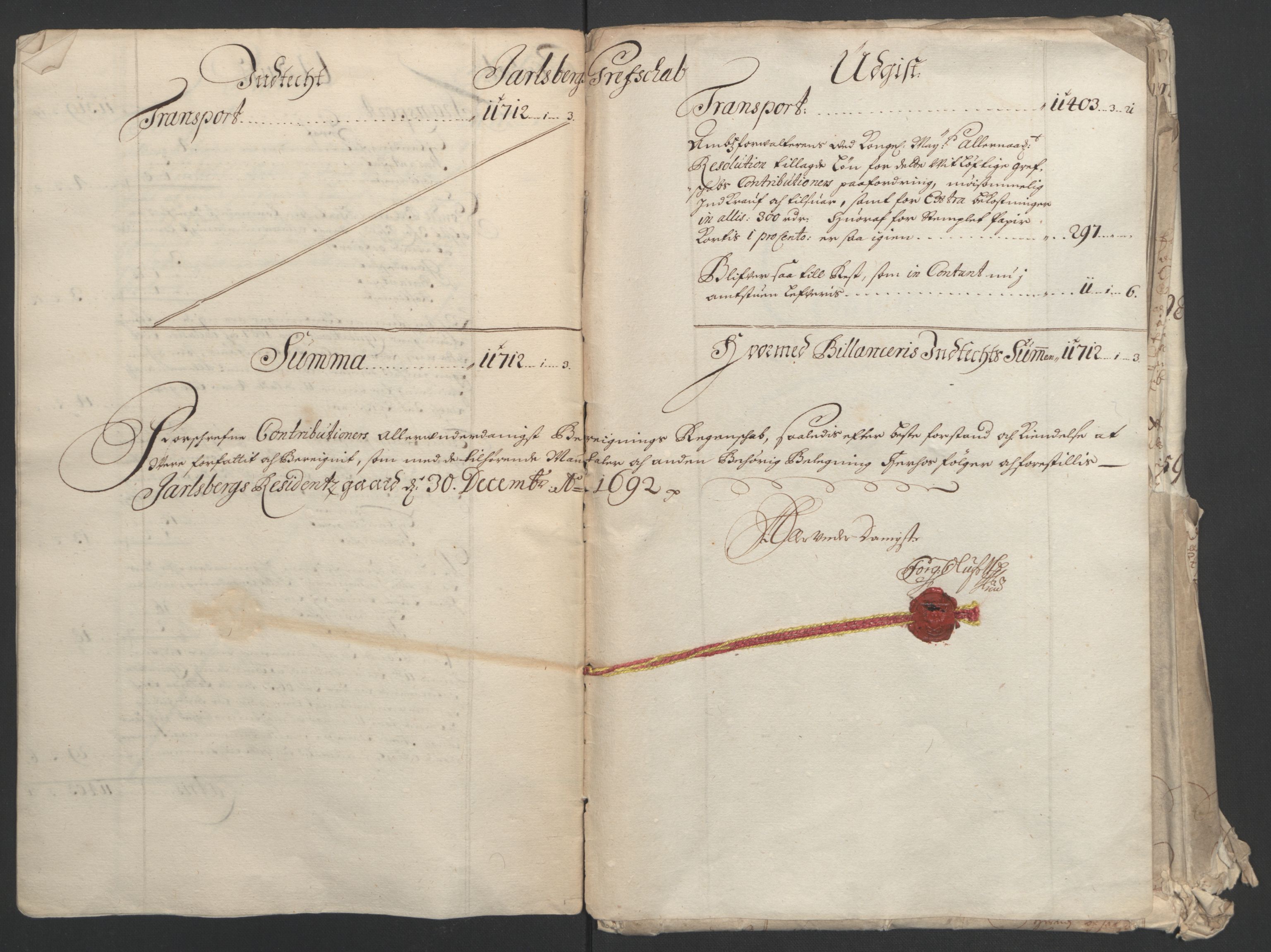 Rentekammeret inntil 1814, Reviderte regnskaper, Fogderegnskap, AV/RA-EA-4092/R32/L1865: Fogderegnskap Jarlsberg grevskap, 1692, s. 8