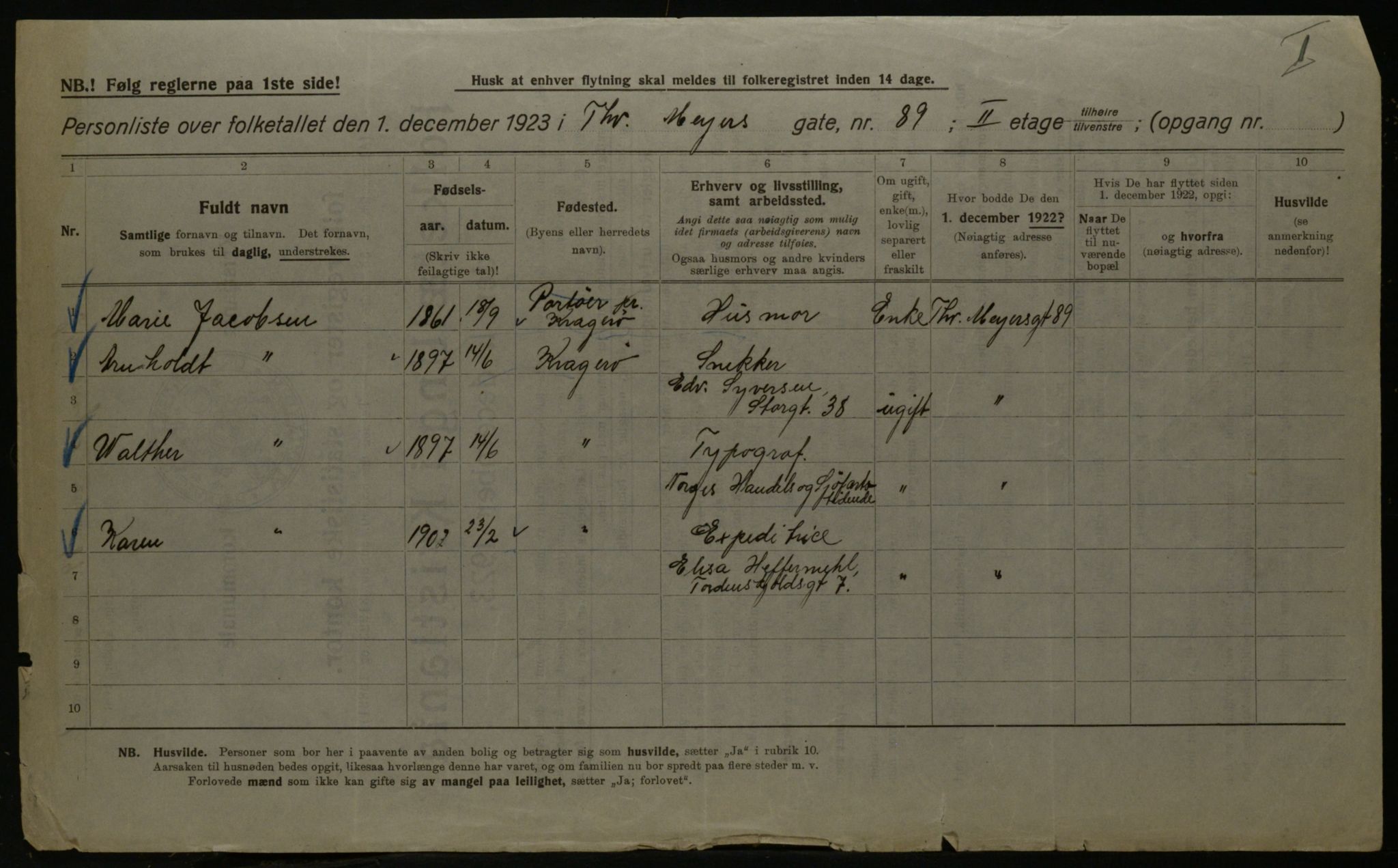 OBA, Kommunal folketelling 1.12.1923 for Kristiania, 1923, s. 123001