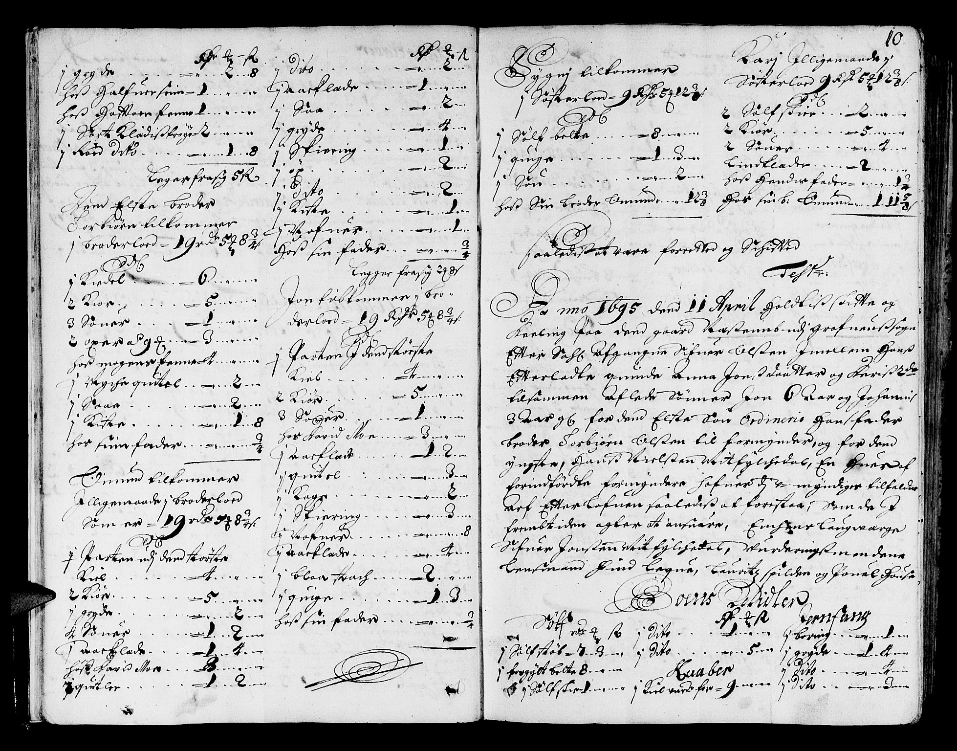 Hardanger og Voss sorenskriveri, AV/SAB-A-2501/4/4A/4Ac/L0001: Skifterettsprotokoll for sorenskriveriet, 1695-1707, s. 9b-10a