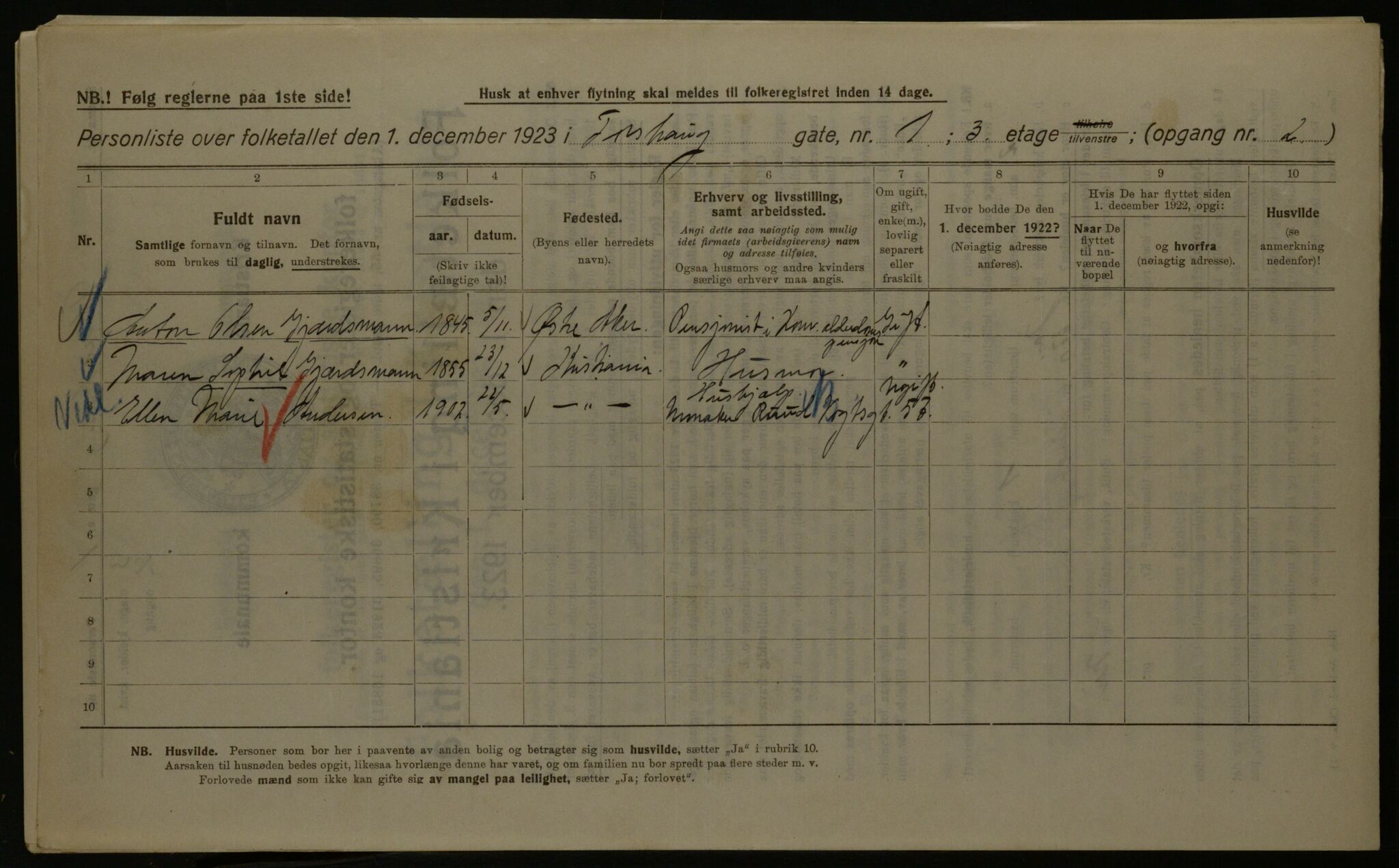 OBA, Kommunal folketelling 1.12.1923 for Kristiania, 1923, s. 126174