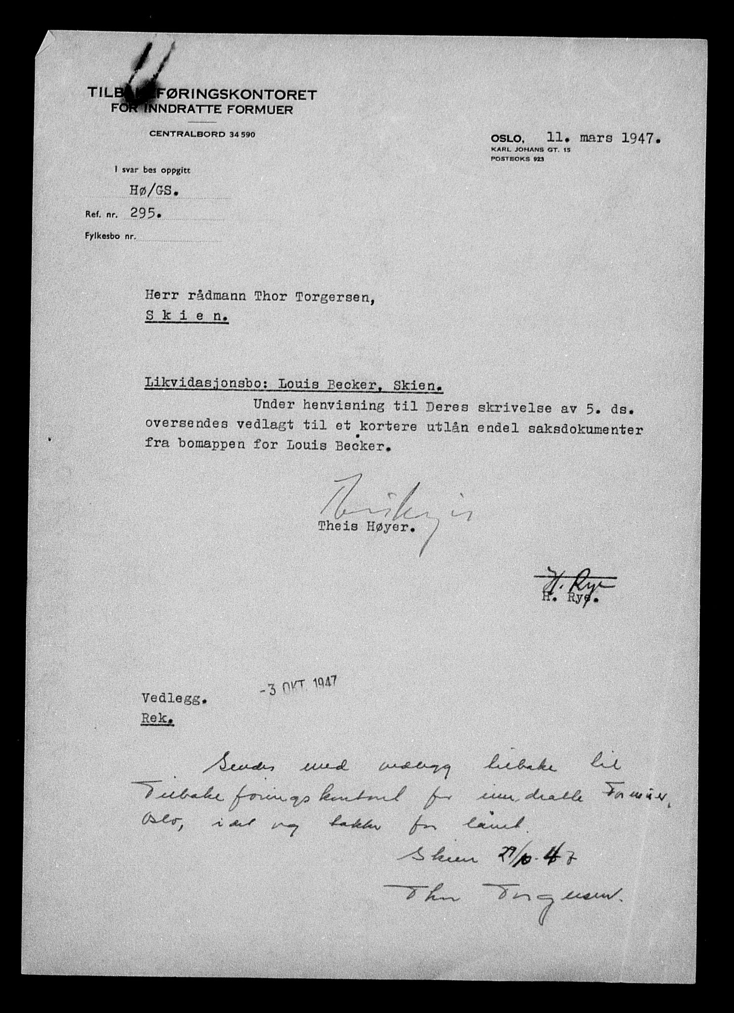 Justisdepartementet, Tilbakeføringskontoret for inndratte formuer, AV/RA-S-1564/H/Hc/Hcd/L0990: --, 1945-1947, s. 482