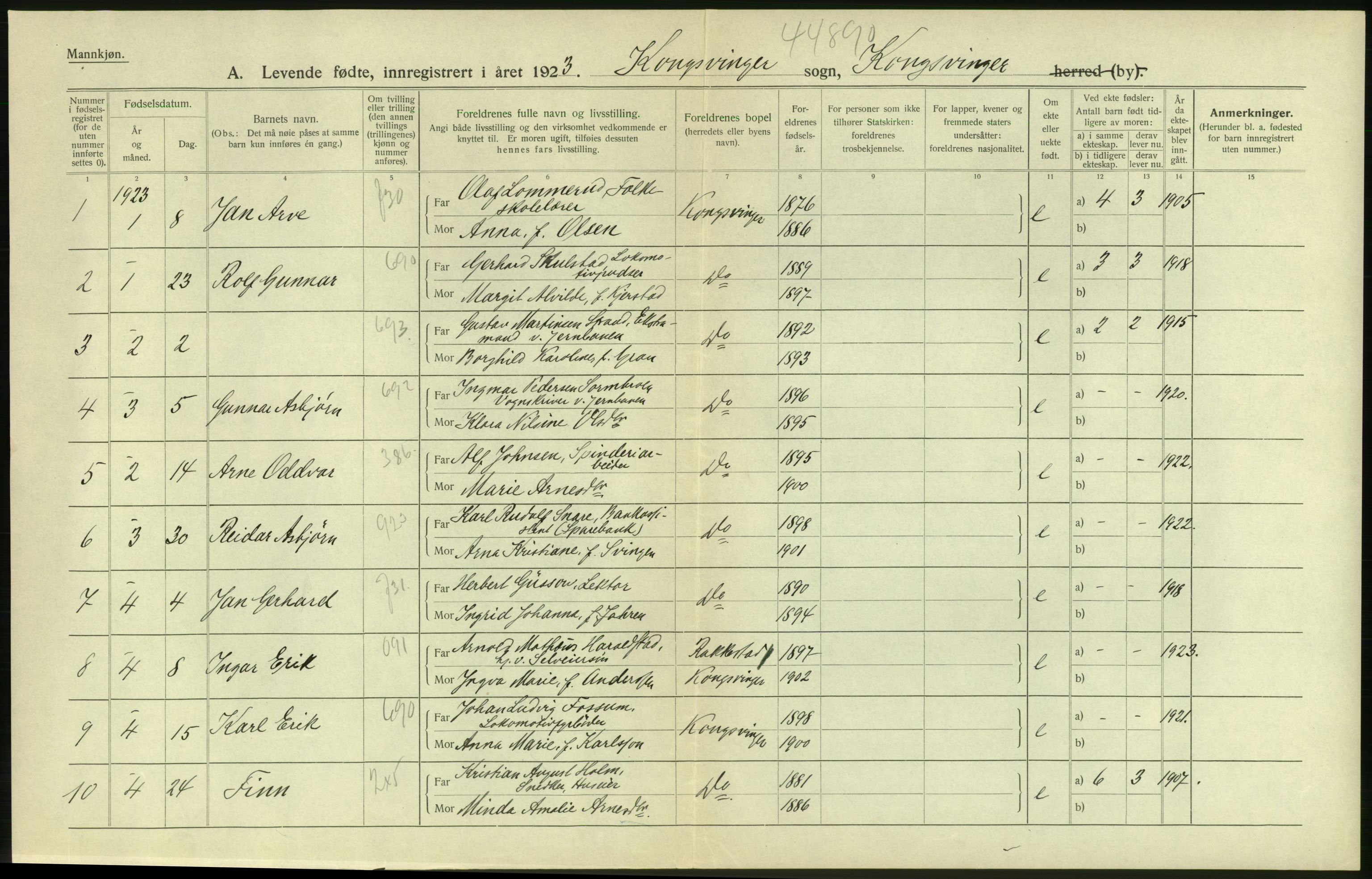 Statistisk sentralbyrå, Sosiodemografiske emner, Befolkning, AV/RA-S-2228/D/Df/Dfc/Dfcc/L0011: Hedmark fylke: Levendefødte menn og kvinner. Bygder og byer., 1923, s. 14