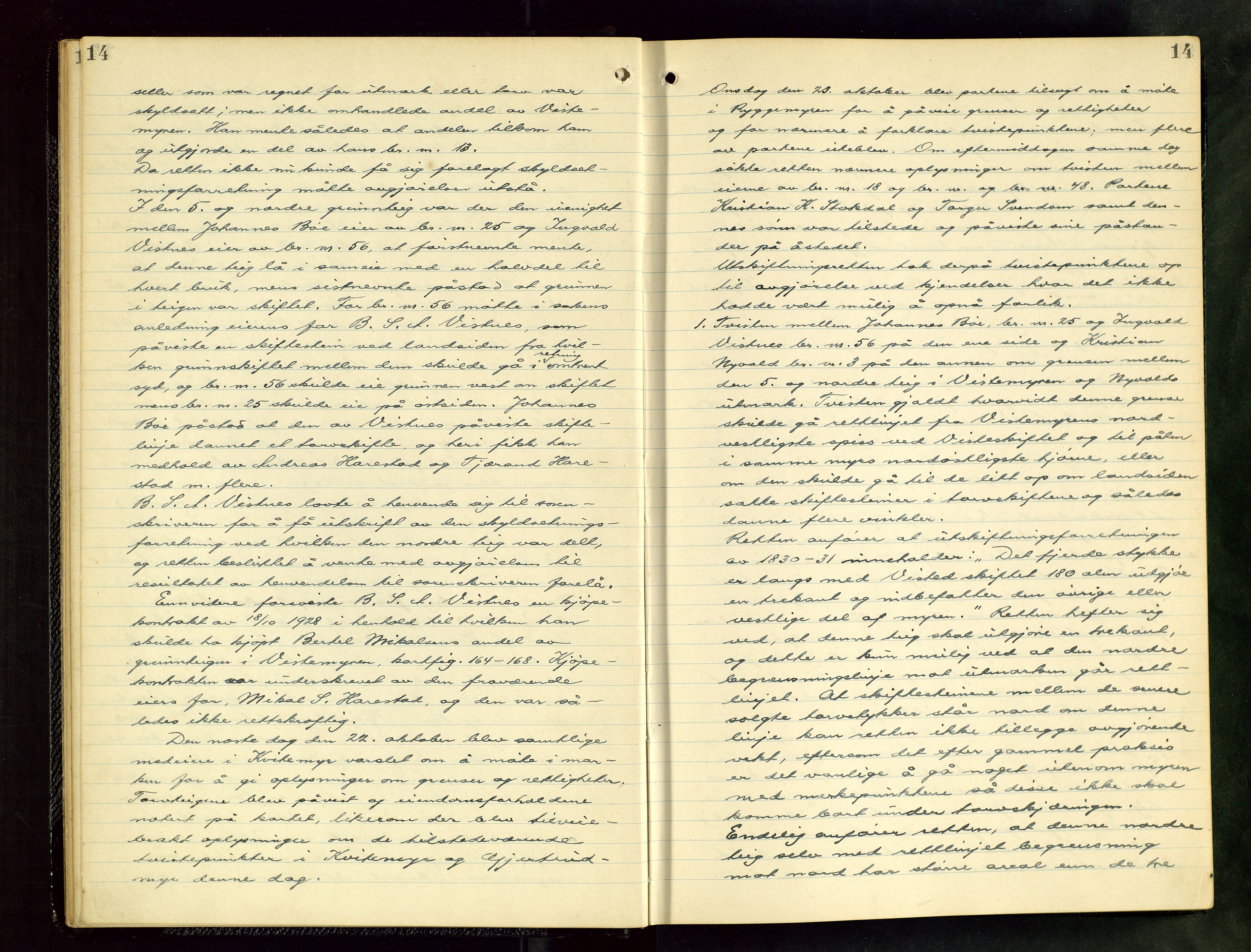Rogaland jordskifterett, AV/SAST-A-102426/Oa/L0082: Forhandlingsprotokoll, 1929-1932, s. 14
