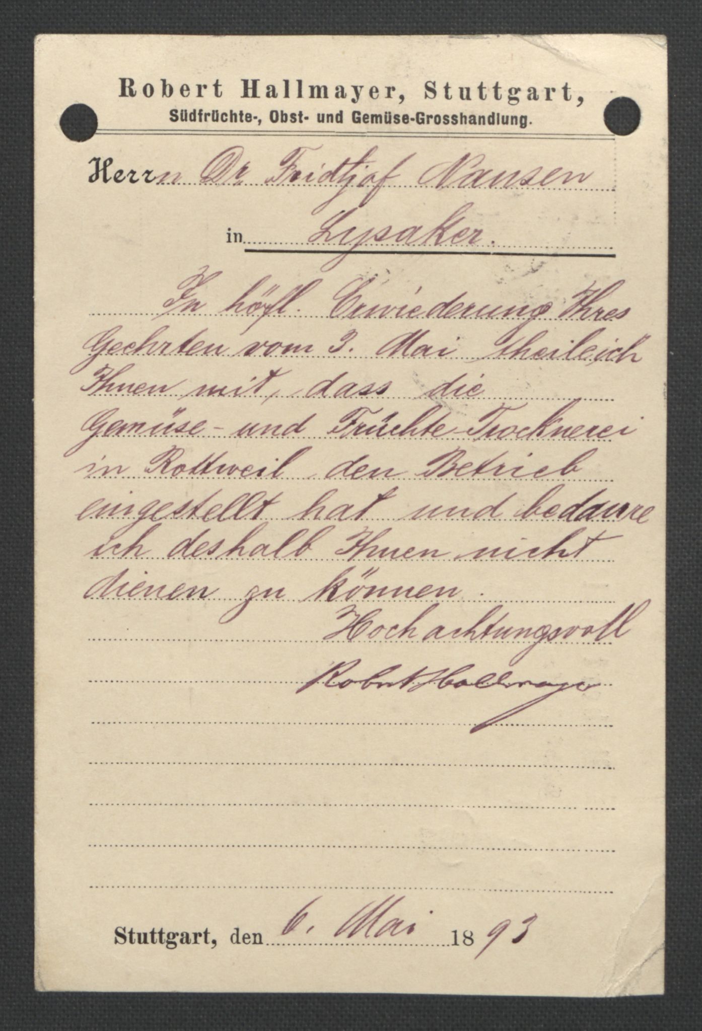 Arbeidskomitéen for Fridtjof Nansens polarekspedisjon, RA/PA-0061/D/L0004: Innk. brev og telegrammer vedr. proviant og utrustning, 1892-1893, s. 662