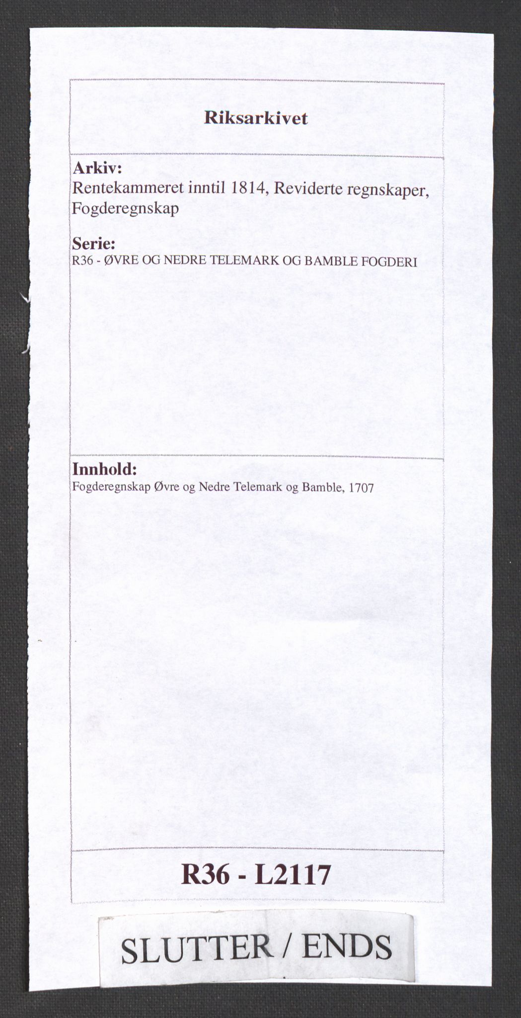 Rentekammeret inntil 1814, Reviderte regnskaper, Fogderegnskap, AV/RA-EA-4092/R36/L2117: Fogderegnskap Øvre og Nedre Telemark og Bamble, 1707, s. 536