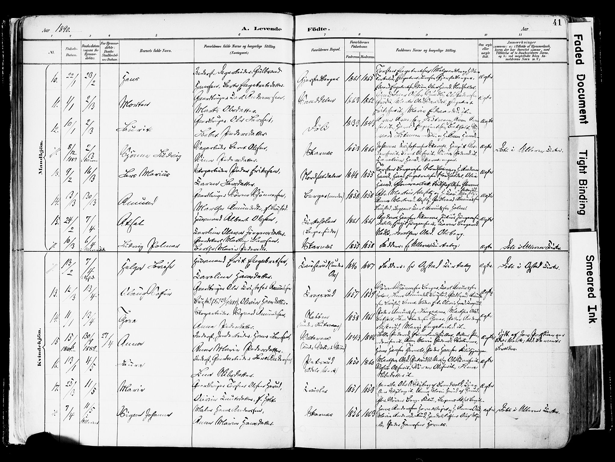 Sør-Odal prestekontor, AV/SAH-PREST-030/H/Ha/Haa/L0006: Ministerialbok nr. 6, 1886-1931, s. 41