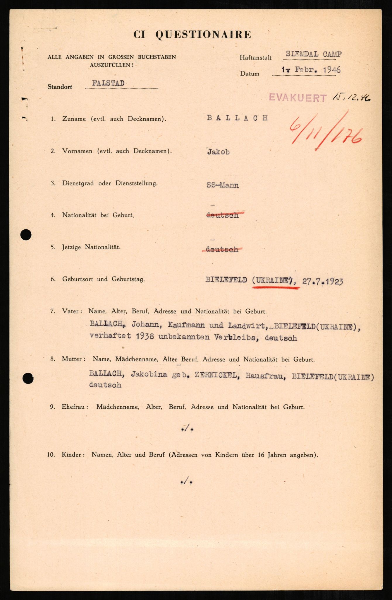 Forsvaret, Forsvarets overkommando II, AV/RA-RAFA-3915/D/Db/L0002: CI Questionaires. Tyske okkupasjonsstyrker i Norge. Tyskere., 1945-1946, s. 6