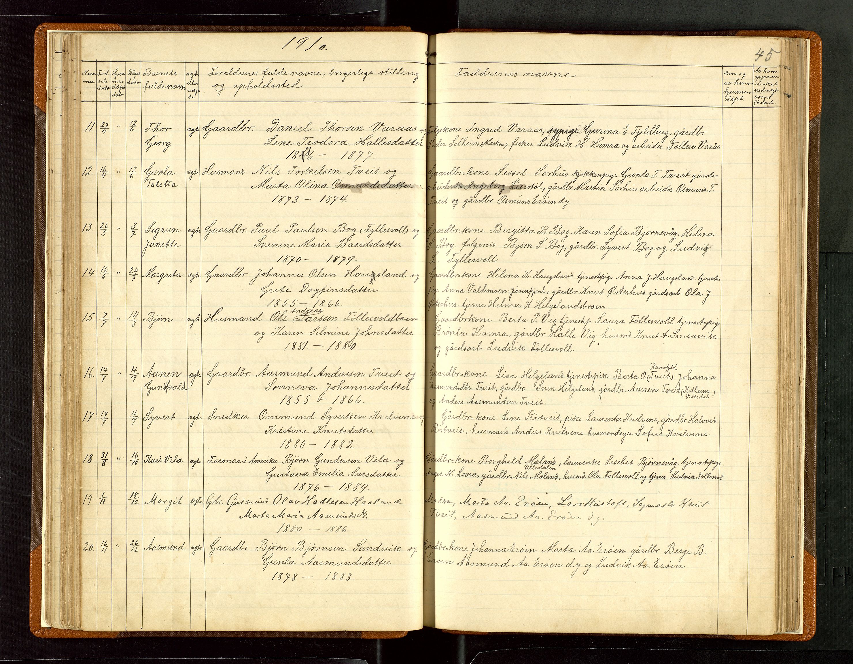 Jelsa sokneprestkontor, AV/SAST-A-101842/01/V: Klokkerbok nr. B 6, 1890-1949, s. 45