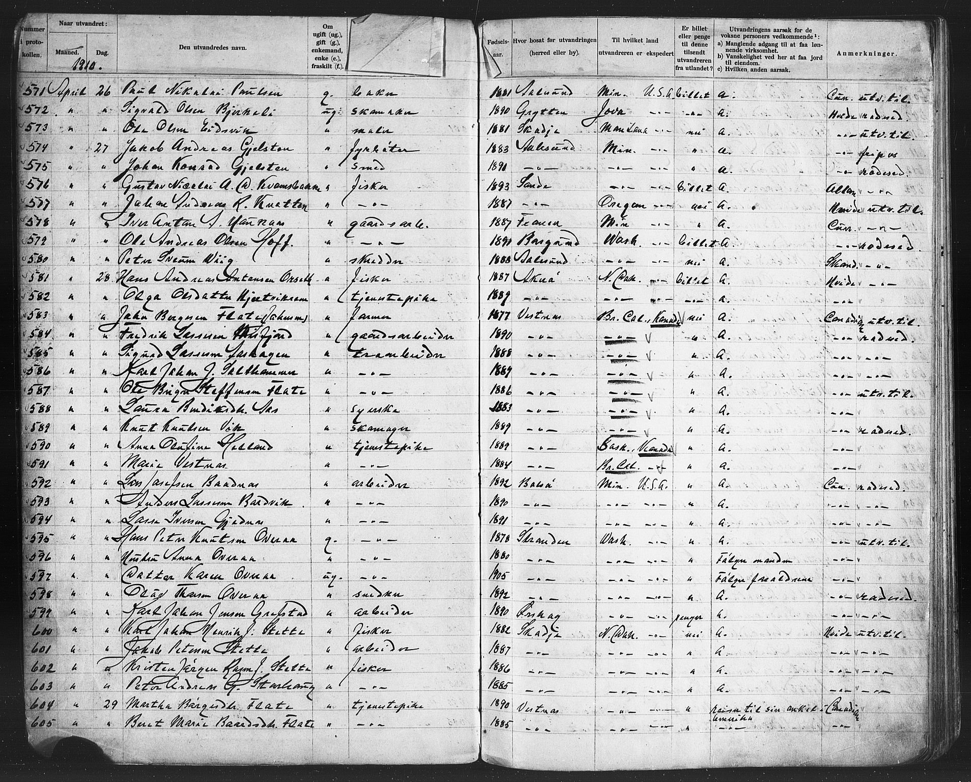 Sunnmøre politikammer, AV/SAT-A-1864/1/35/L0005: Emigrantprotokoll, 1910-1923