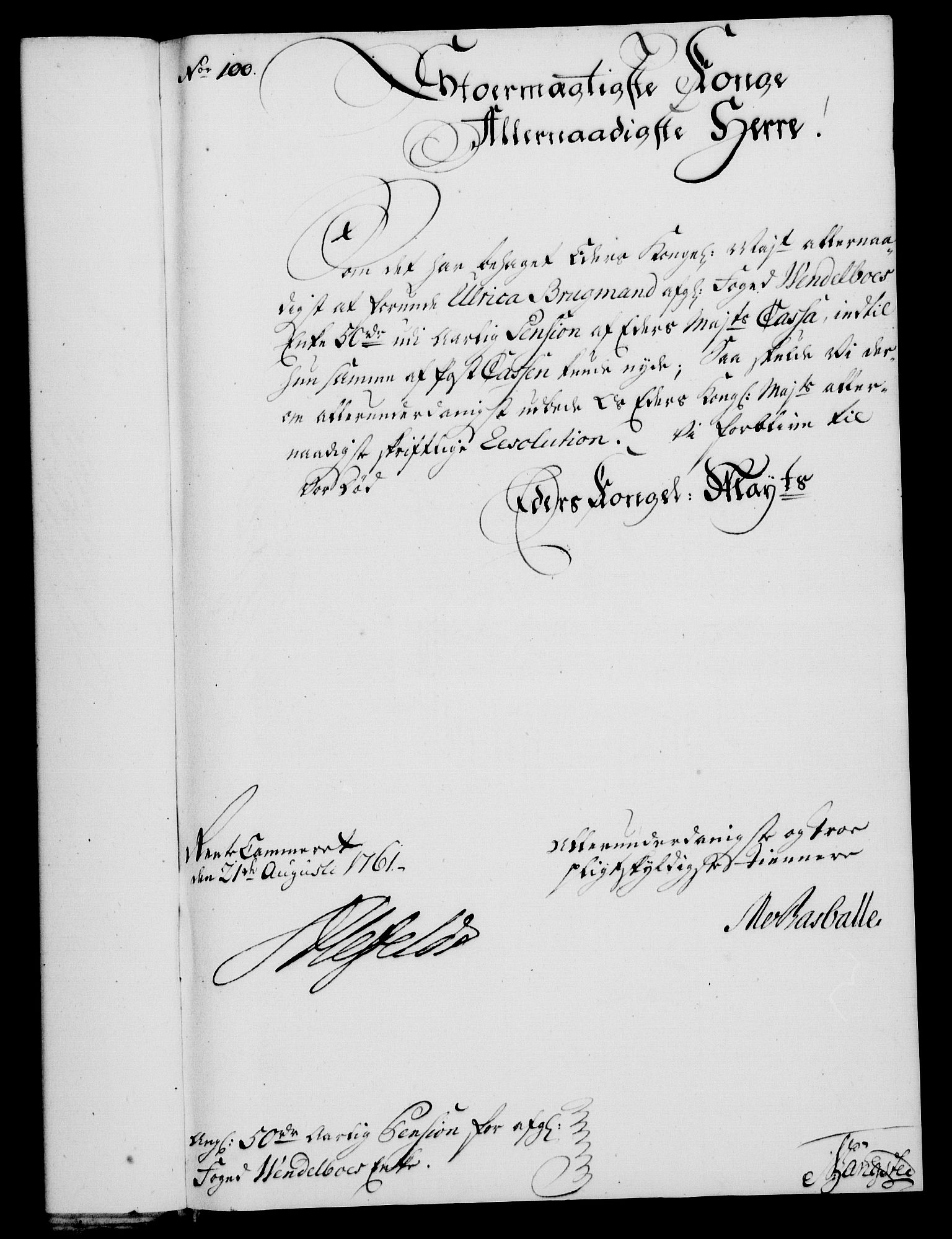 Rentekammeret, Kammerkanselliet, RA/EA-3111/G/Gf/Gfa/L0043: Norsk relasjons- og resolusjonsprotokoll (merket RK 52.43), 1761, s. 382