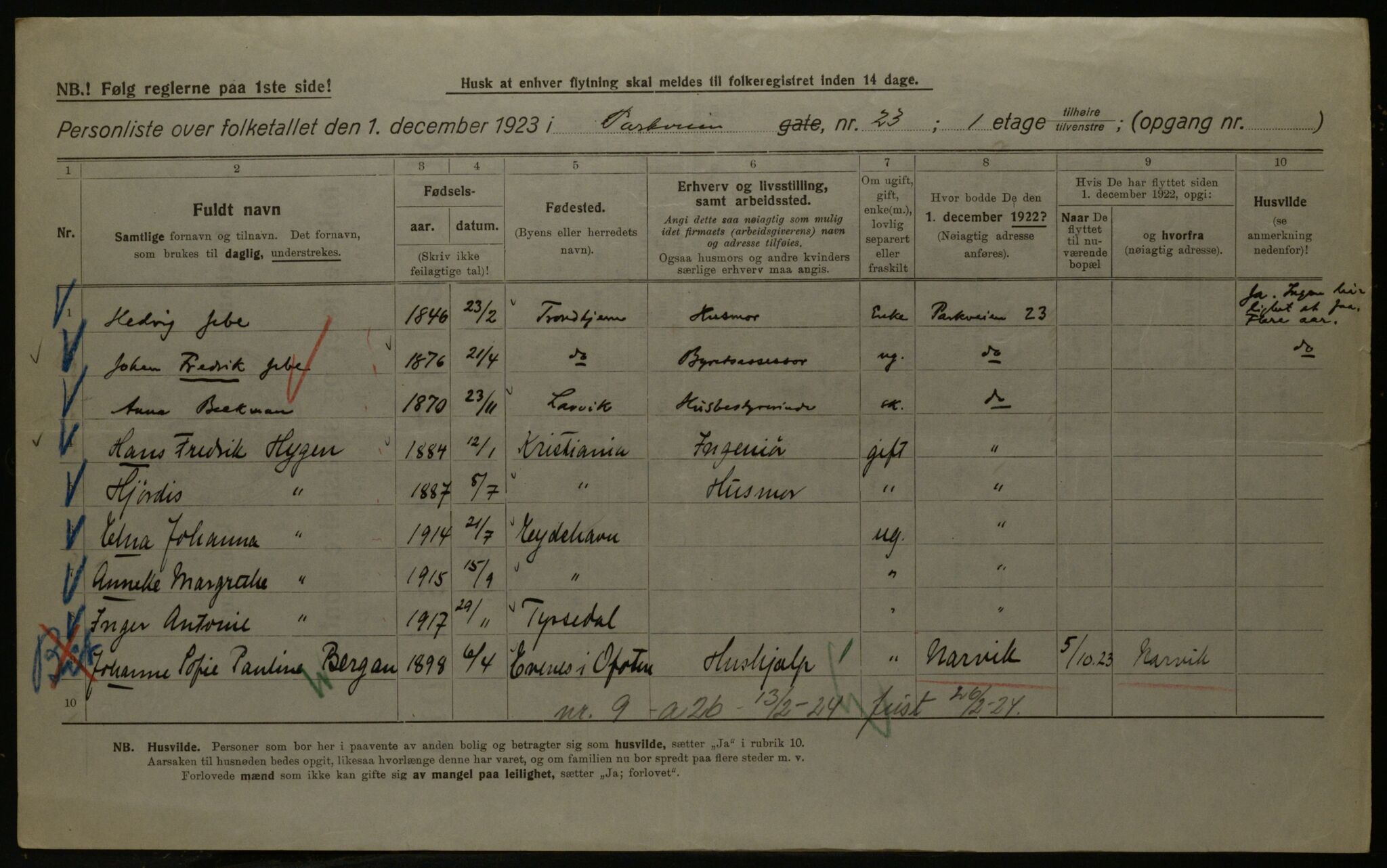 OBA, Kommunal folketelling 1.12.1923 for Kristiania, 1923, s. 86136