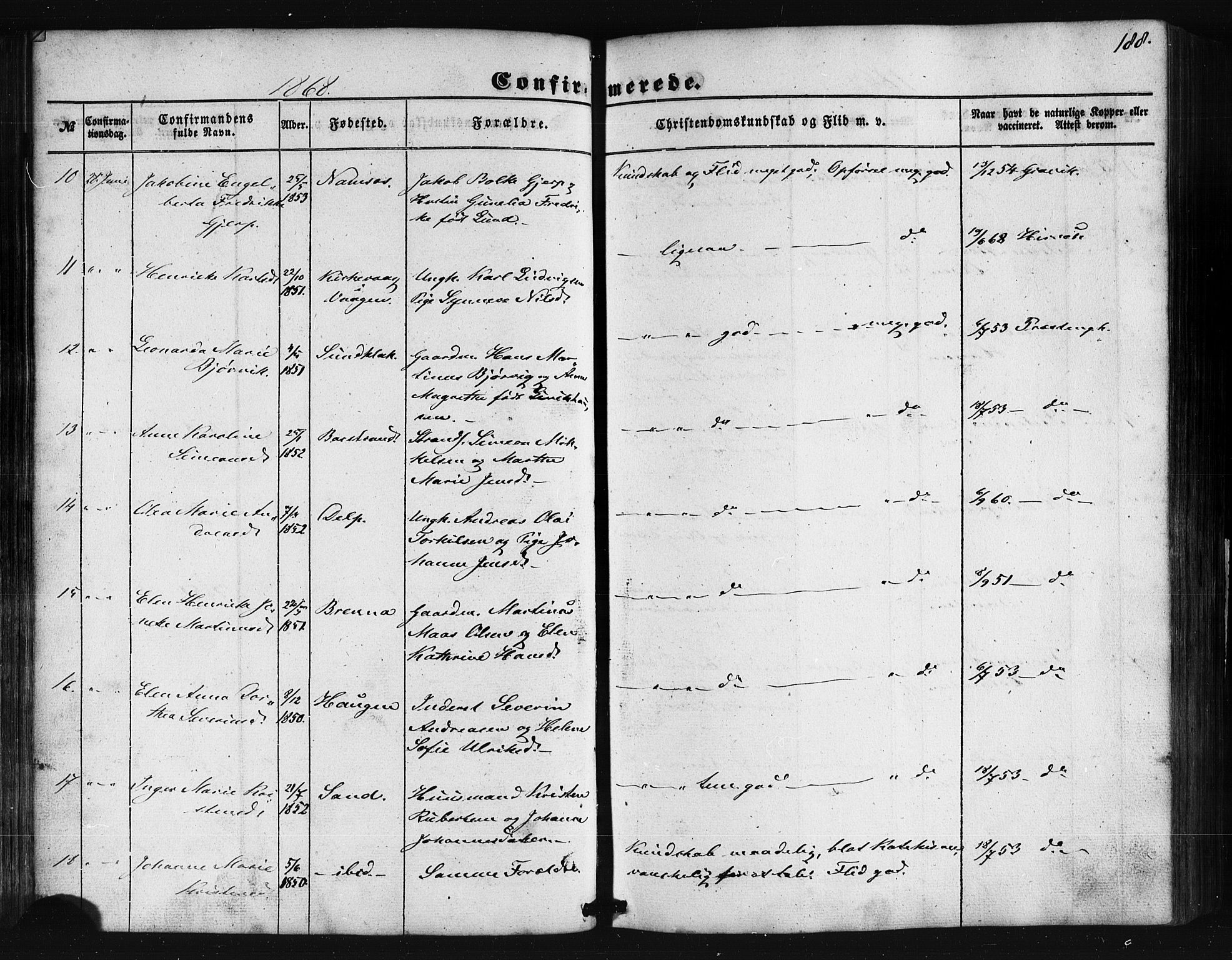 Ministerialprotokoller, klokkerbøker og fødselsregistre - Nordland, SAT/A-1459/876/L1095: Ministerialbok nr. 876A01, 1863-1885, s. 188