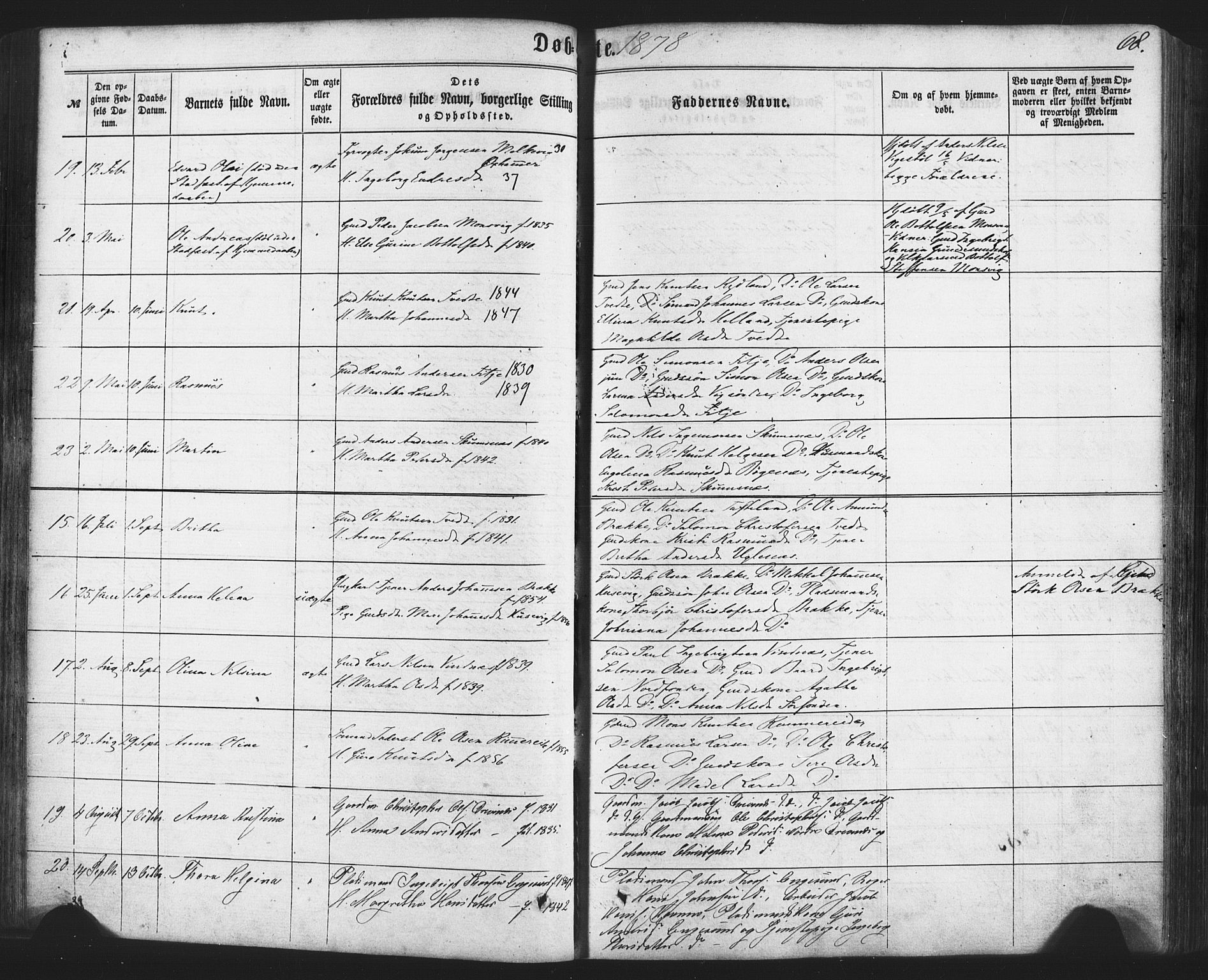 Fitjar sokneprestembete, AV/SAB-A-99926: Ministerialbok nr. A 1, 1862-1881, s. 68