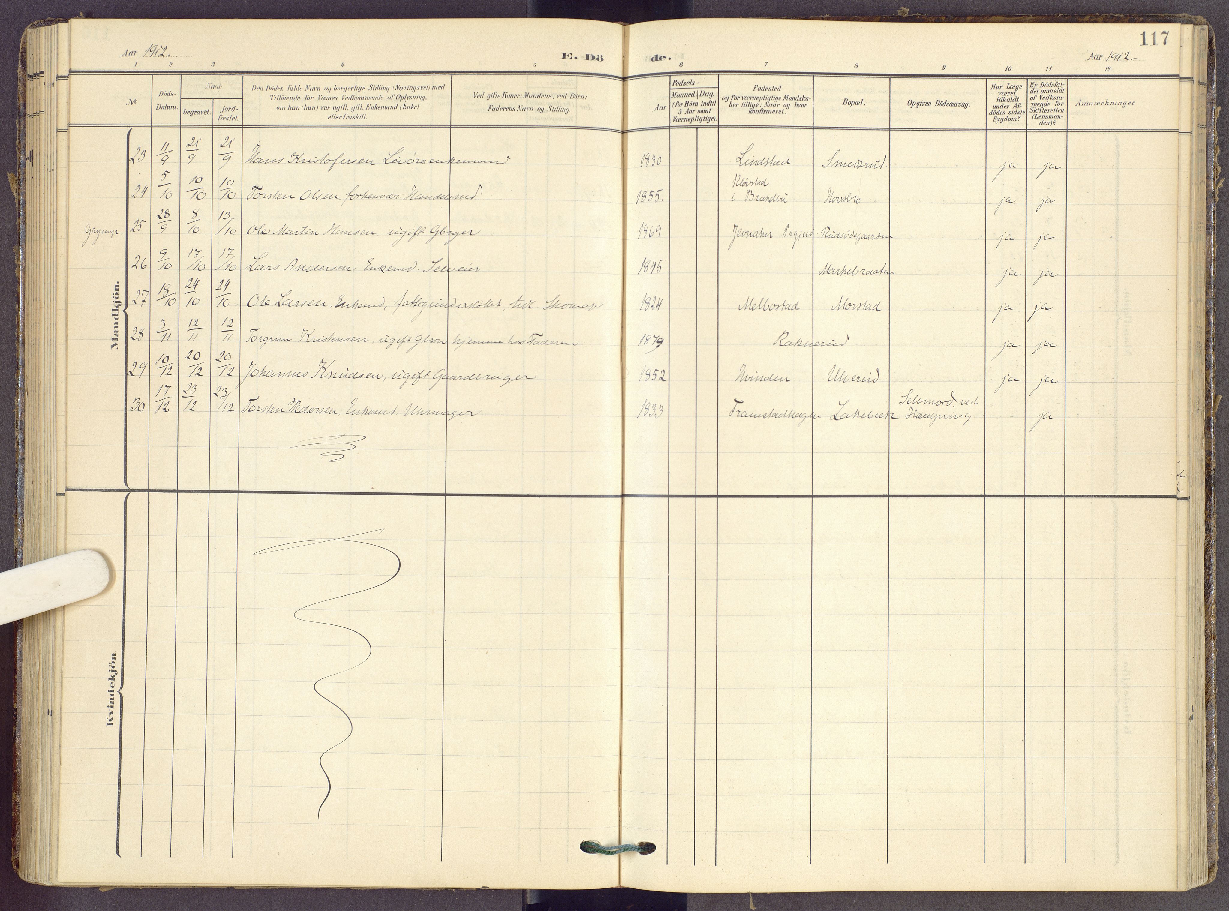 Gran prestekontor, AV/SAH-PREST-112/H/Ha/Haa/L0022: Ministerialbok nr. 22, 1908-1918, s. 117