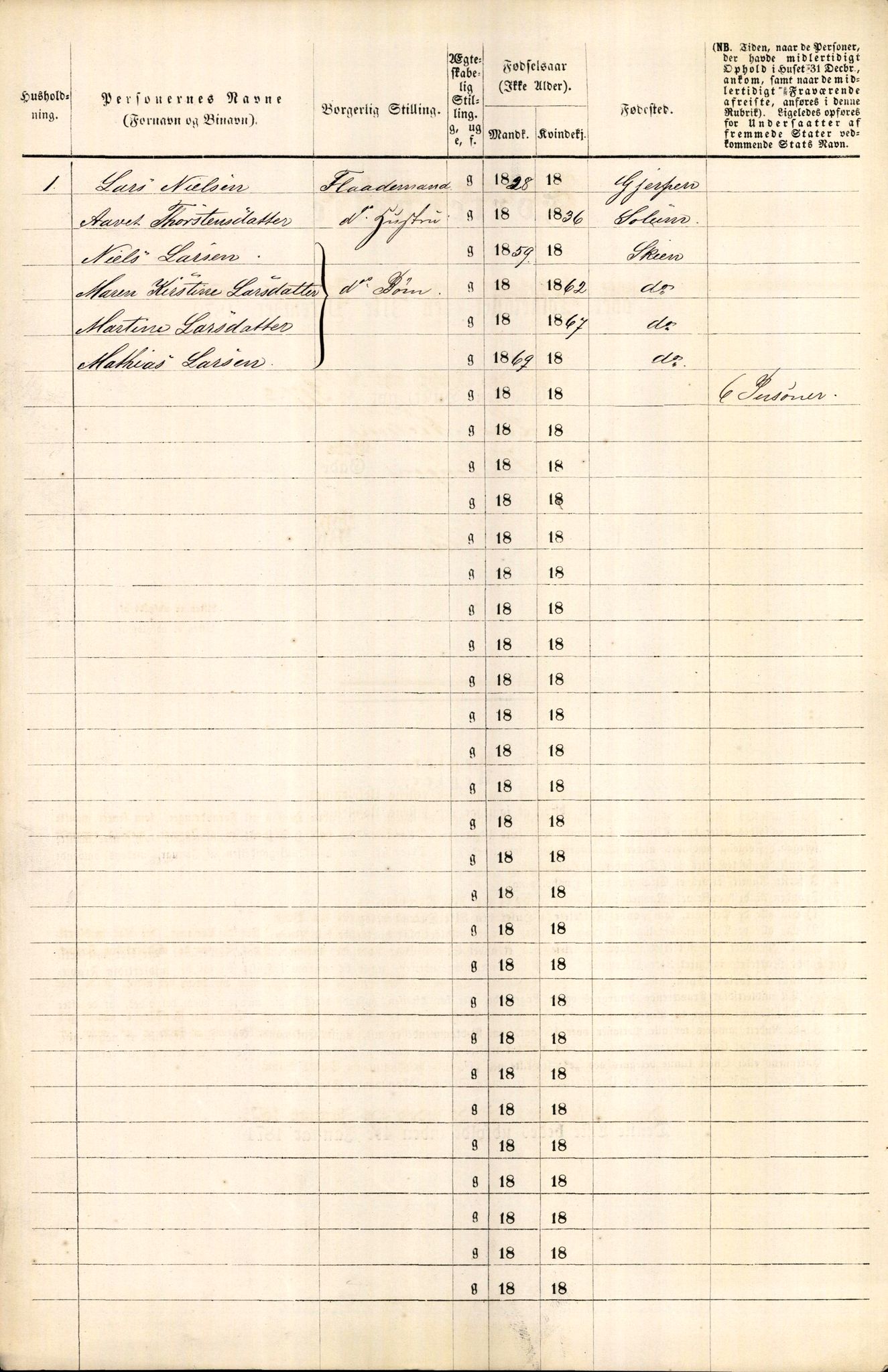 RA, Folketelling 1870 for 0806 Skien kjøpstad, 1870, s. 438