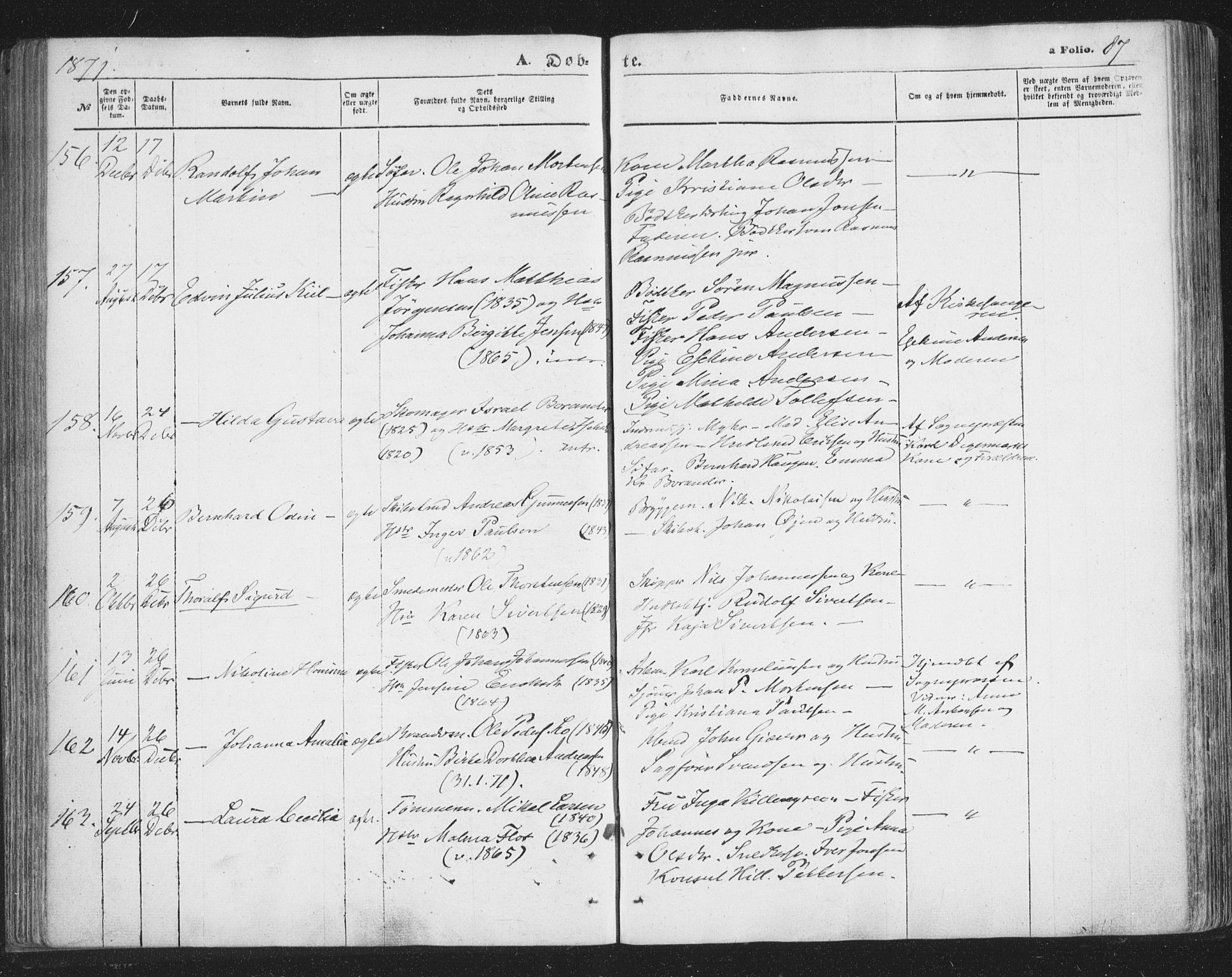 Tromsø sokneprestkontor/stiftsprosti/domprosti, AV/SATØ-S-1343/G/Ga/L0012kirke: Ministerialbok nr. 12, 1865-1871, s. 87