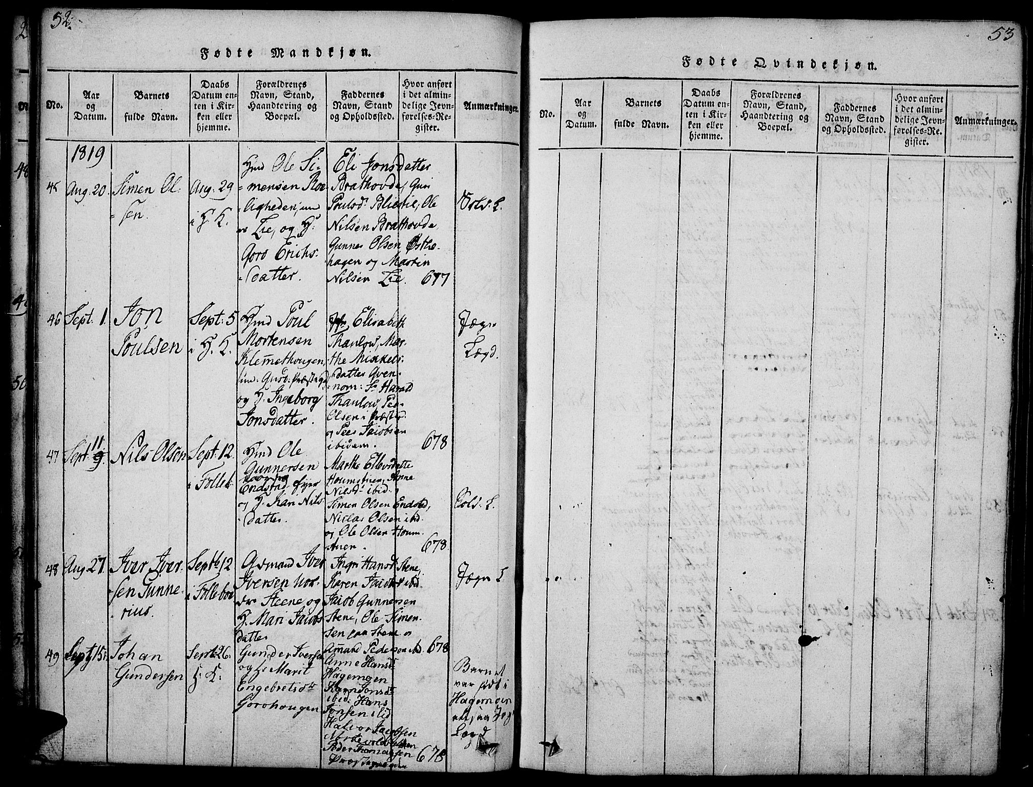 Gausdal prestekontor, AV/SAH-PREST-090/H/Ha/Haa/L0005: Ministerialbok nr. 5, 1817-1829, s. 52-53