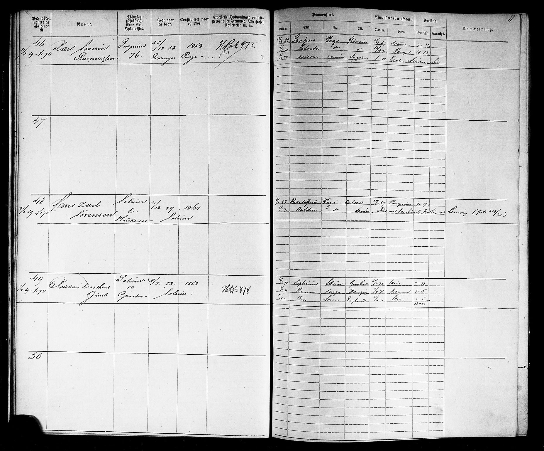 Porsgrunn innrulleringskontor, AV/SAKO-A-829/F/Fb/L0002: Annotasjonsrulle, 1868-1901, s. 13