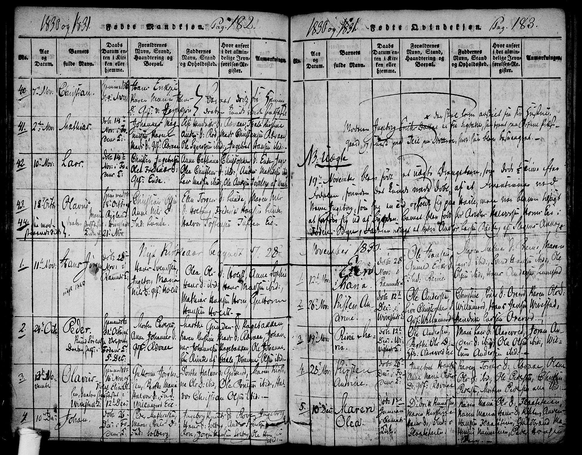 Ramnes kirkebøker, AV/SAKO-A-314/F/Fa/L0004: Ministerialbok nr. I 4, 1813-1840, s. 182-183