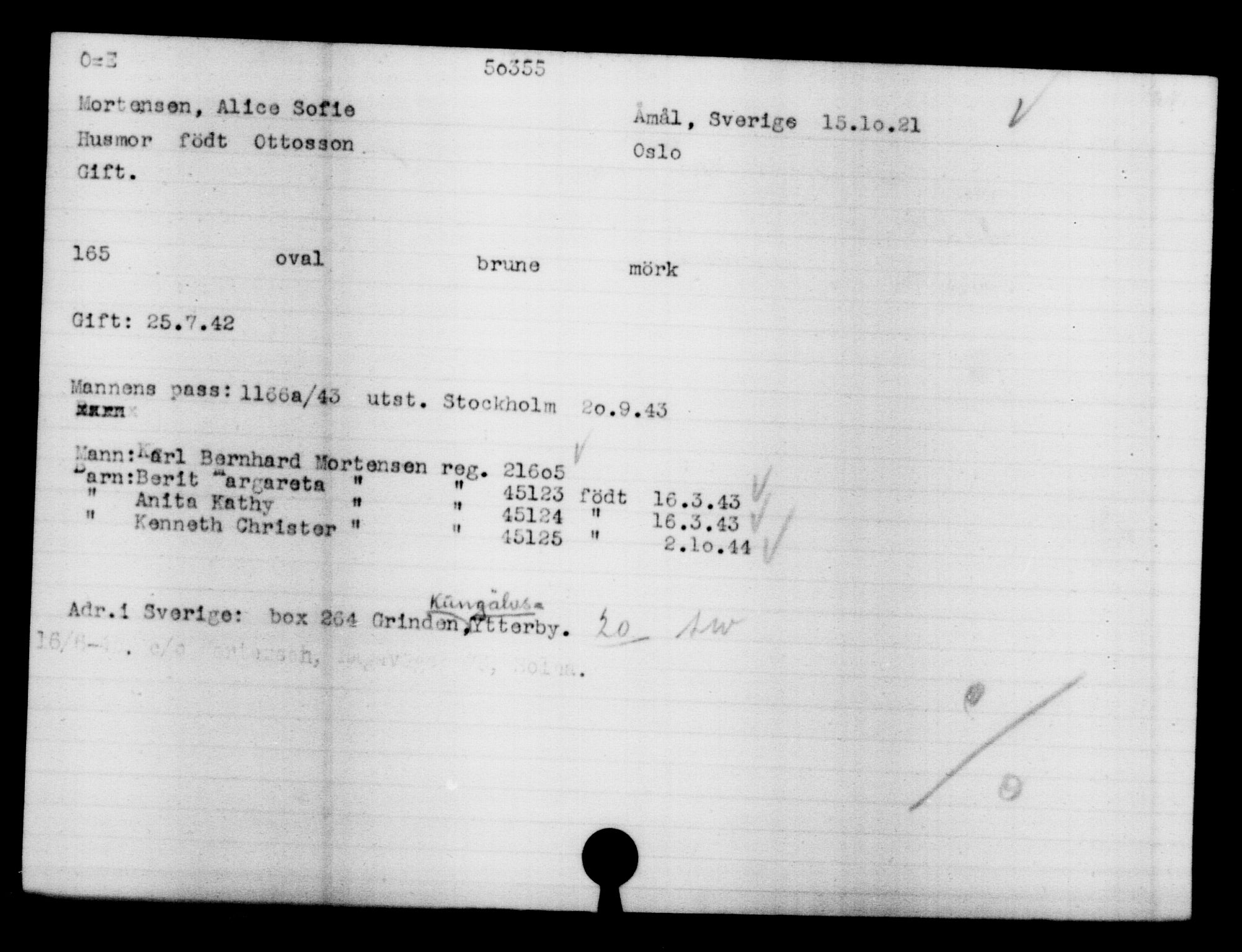 Utenriksstasjonene, Legasjonen i Stockholm, Flyktningkontoret, AV/RA-S-6753/V/Va/L0019: Kjesäterkartoteket, flyktninger med registreringsnr. 49600-55060, 1940-1945, s. 782