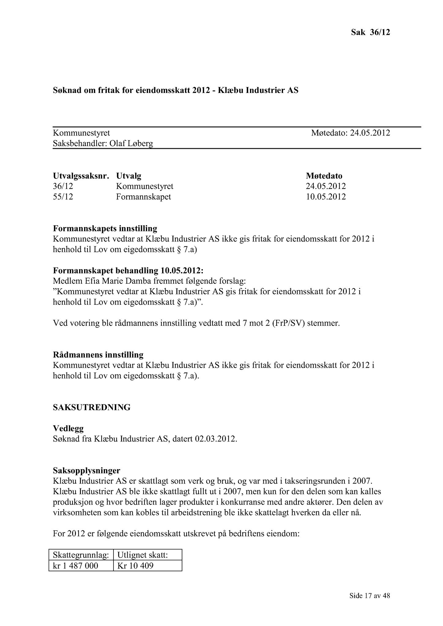 Klæbu Kommune, TRKO/KK/01-KS/L005: Kommunestyret - Møtedokumenter, 2012, s. 716