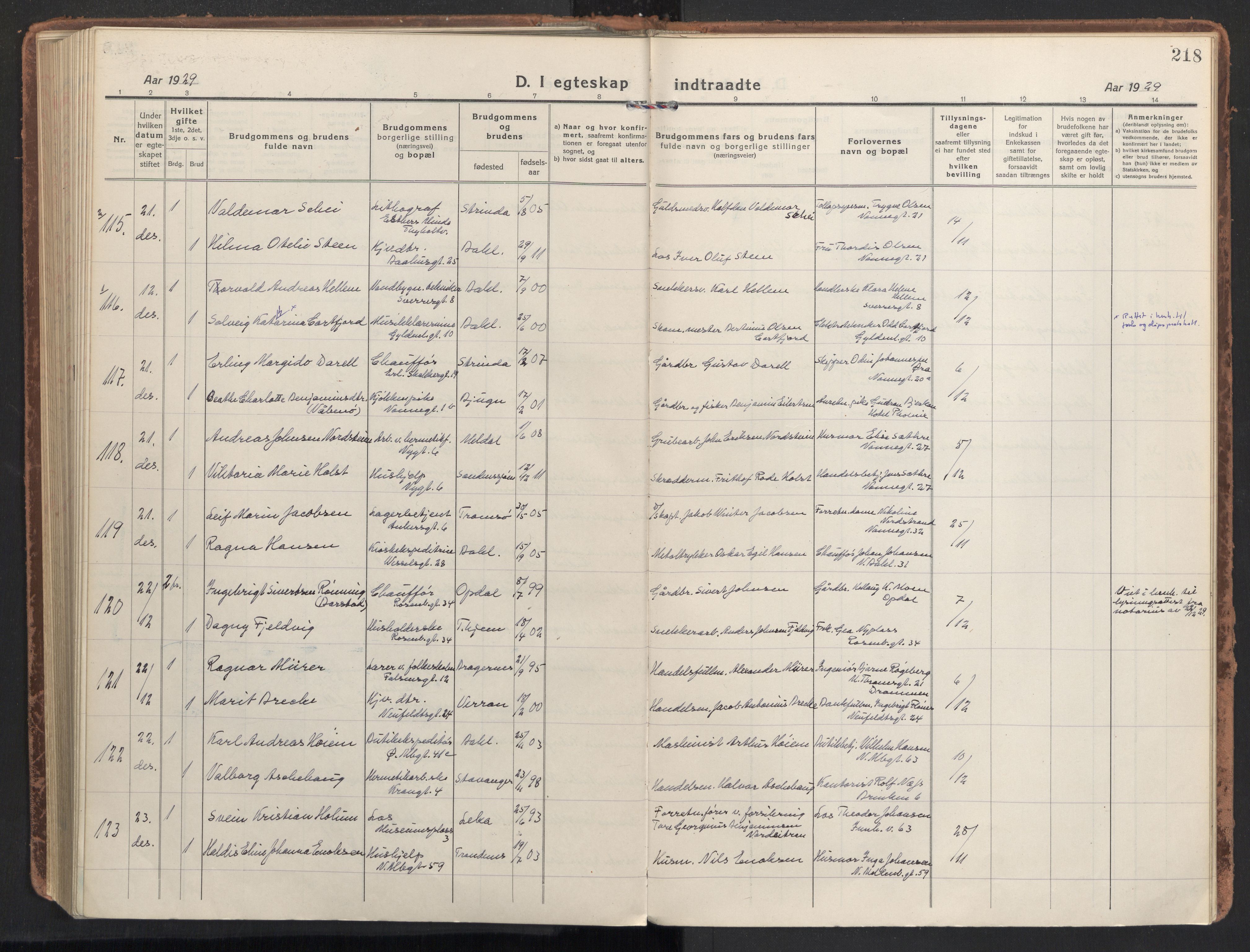 Ministerialprotokoller, klokkerbøker og fødselsregistre - Sør-Trøndelag, SAT/A-1456/604/L0206: Ministerialbok nr. 604A26, 1917-1931, s. 218