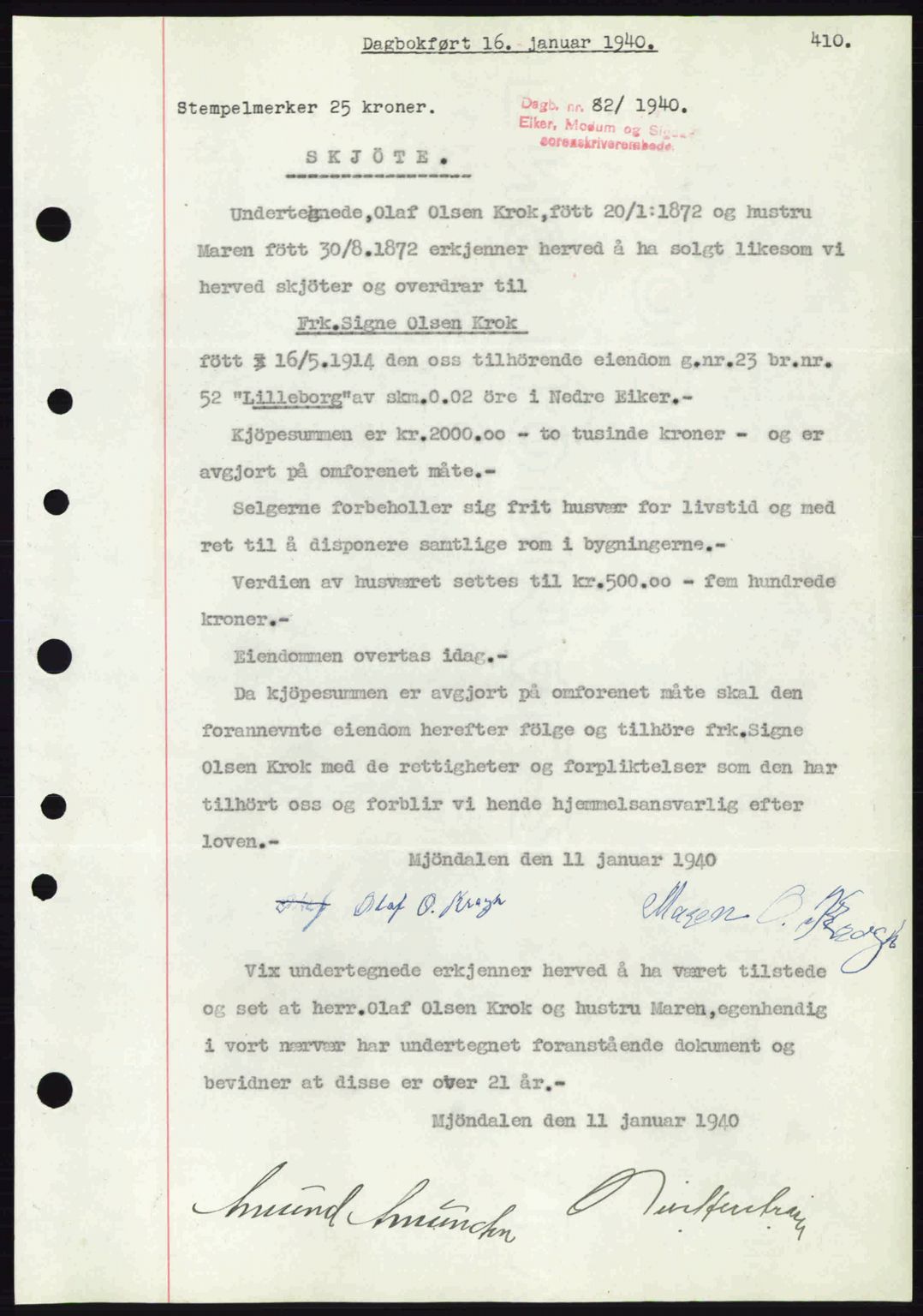 Eiker, Modum og Sigdal sorenskriveri, SAKO/A-123/G/Ga/Gab/L0041: Pantebok nr. A11, 1939-1940, Dagboknr: 82/1940