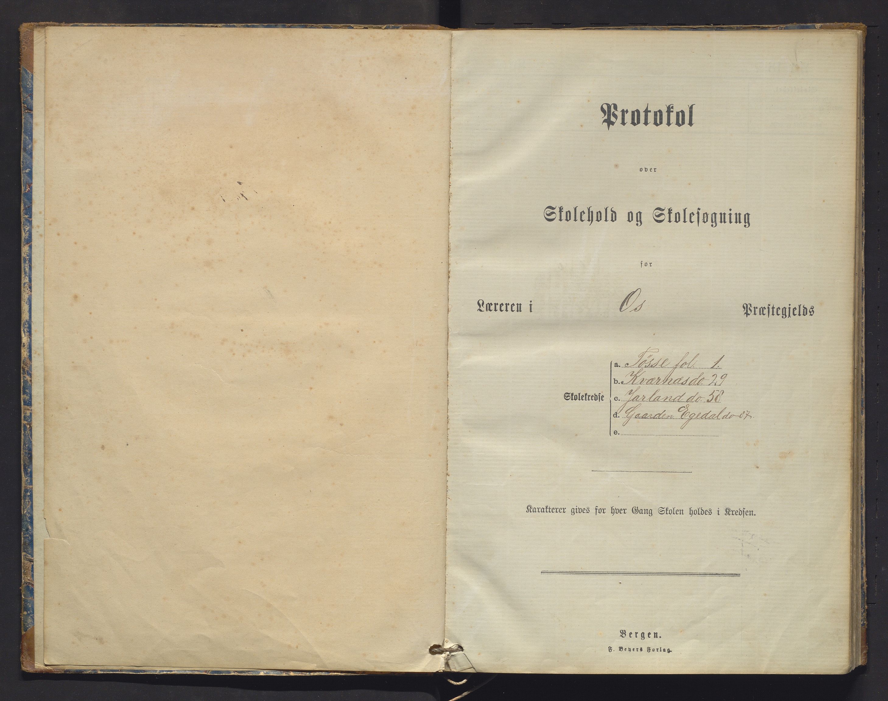 Samnanger kommune. Barneskulane, IKAH/1242-231/F/Fa/L0010: Skuleprotokoll for læraren i Os prestegjeld, Samnanger sokn for krinsane, 1882-1893