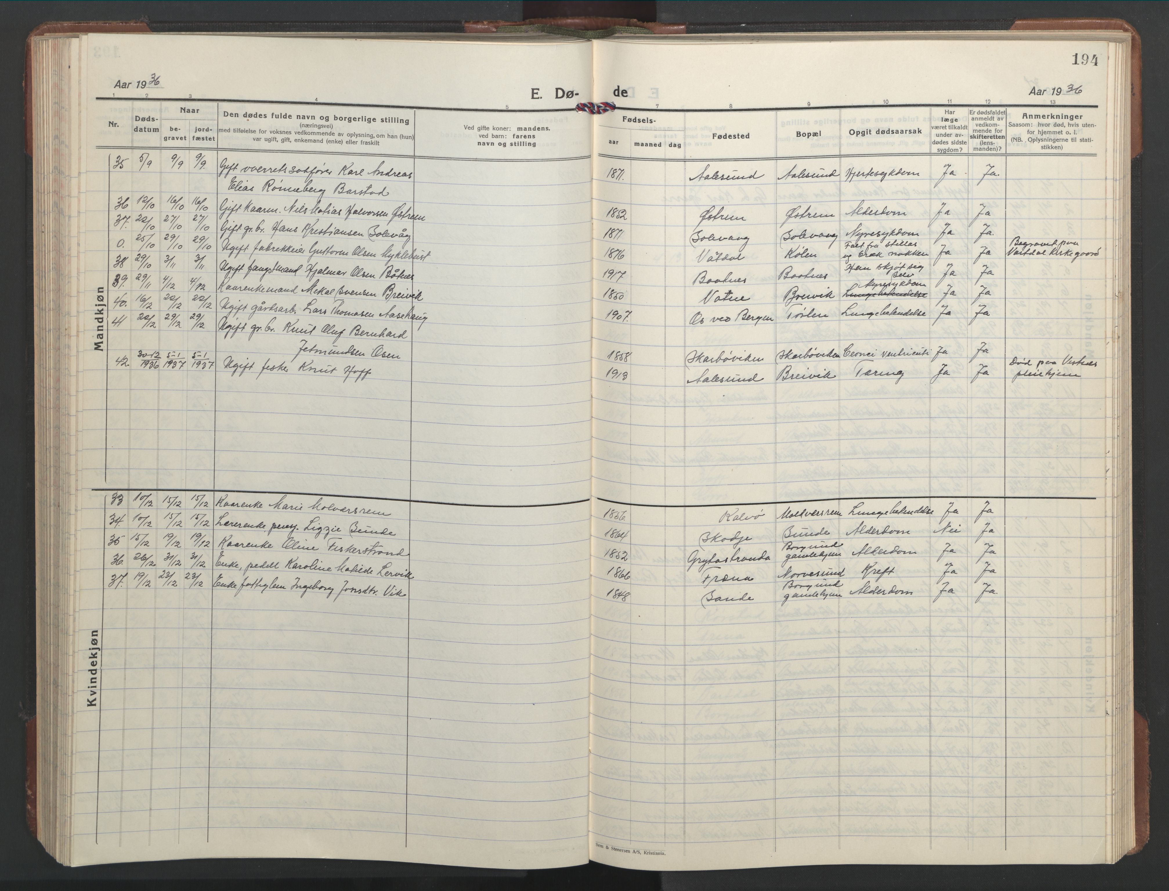 Ministerialprotokoller, klokkerbøker og fødselsregistre - Møre og Romsdal, SAT/A-1454/528/L0435: Klokkerbok nr. 528C16, 1923-1957, s. 194