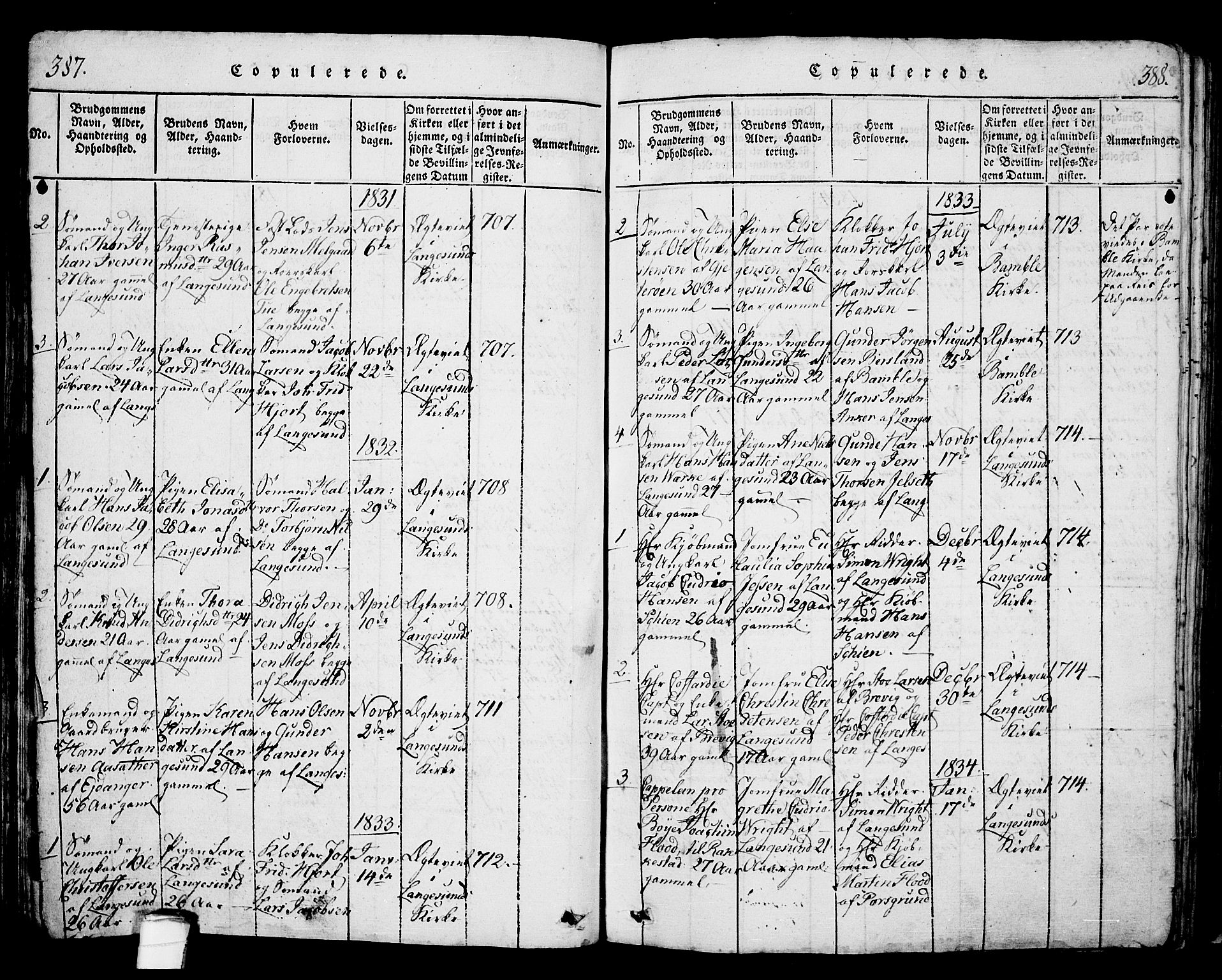 Langesund kirkebøker, AV/SAKO-A-280/G/Ga/L0003: Klokkerbok nr. 3, 1815-1858, s. 387-388