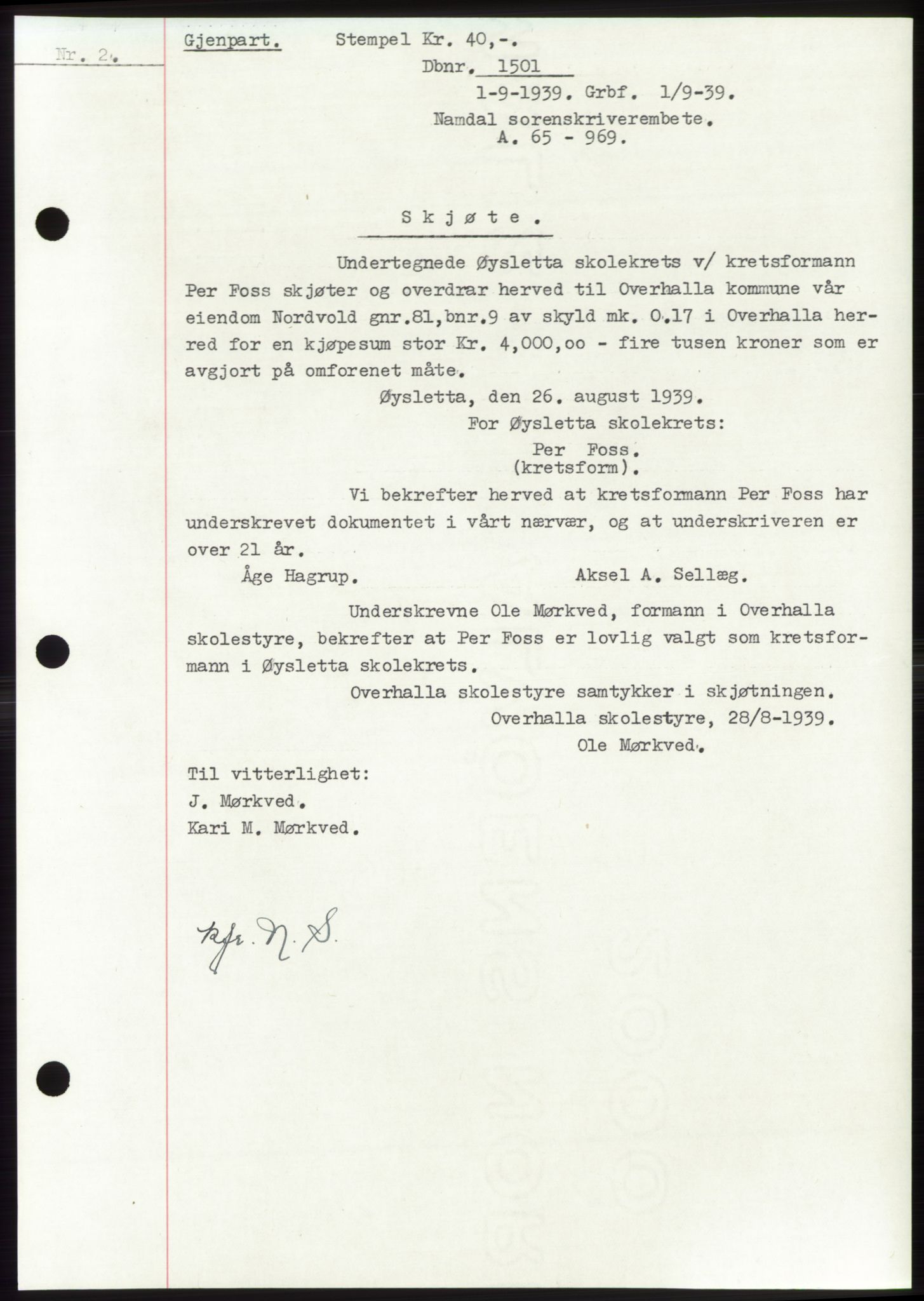 Namdal sorenskriveri, SAT/A-4133/1/2/2C: Pantebok nr. -, 1937-1939, Tingl.dato: 01.09.1939