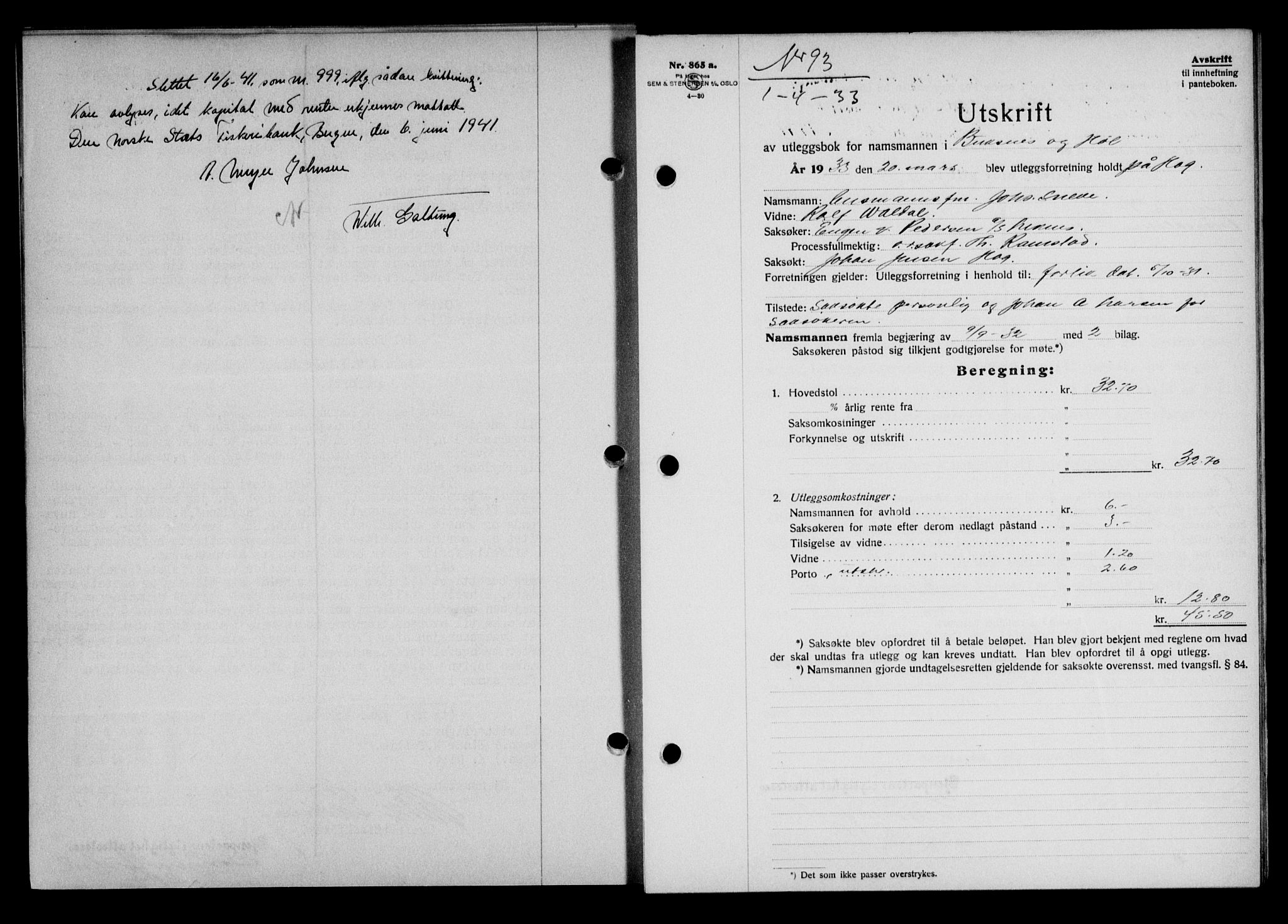 Lofoten sorenskriveri, SAT/A-0017/1/2/2C/L0027b: Pantebok nr. 27b, 1933-1933, Tingl.dato: 01.04.1933