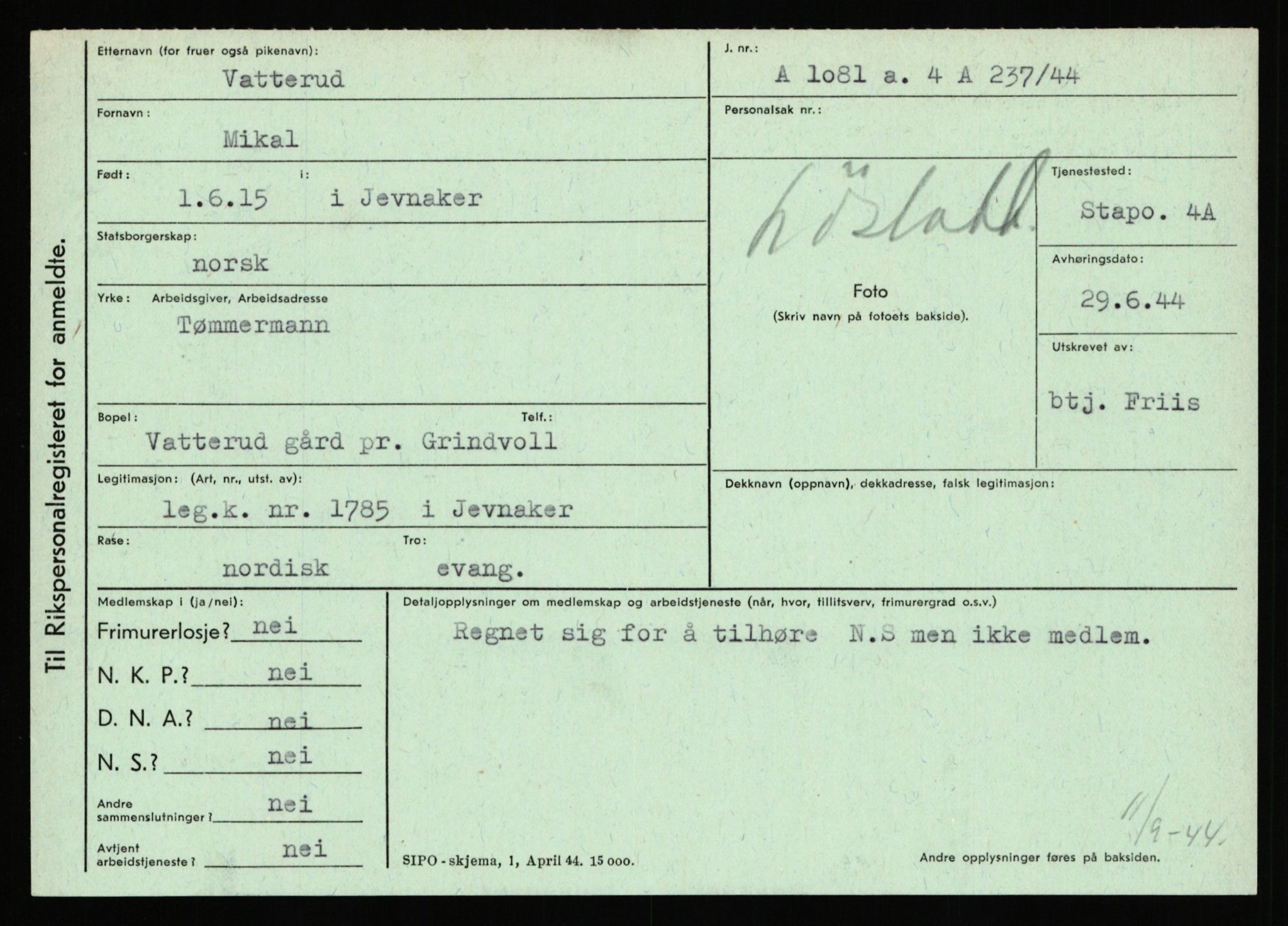 Statspolitiet - Hovedkontoret / Osloavdelingen, AV/RA-S-1329/C/Ca/L0016: Uberg - Øystese, 1943-1945, s. 730