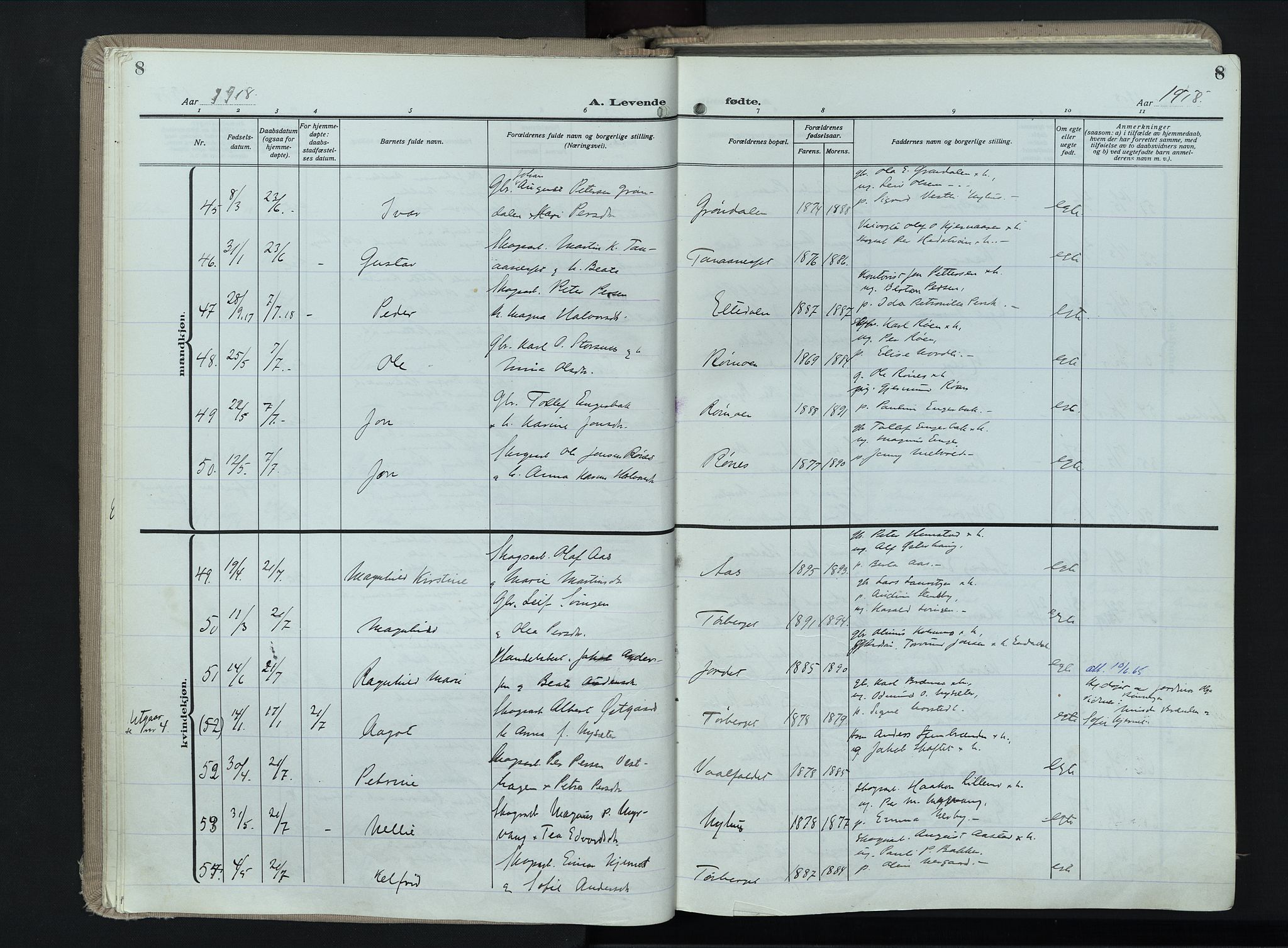 Trysil prestekontor, AV/SAH-PREST-046/H/Ha/Haa/L0017: Ministerialbok nr. 17, 1918-1936, s. 8