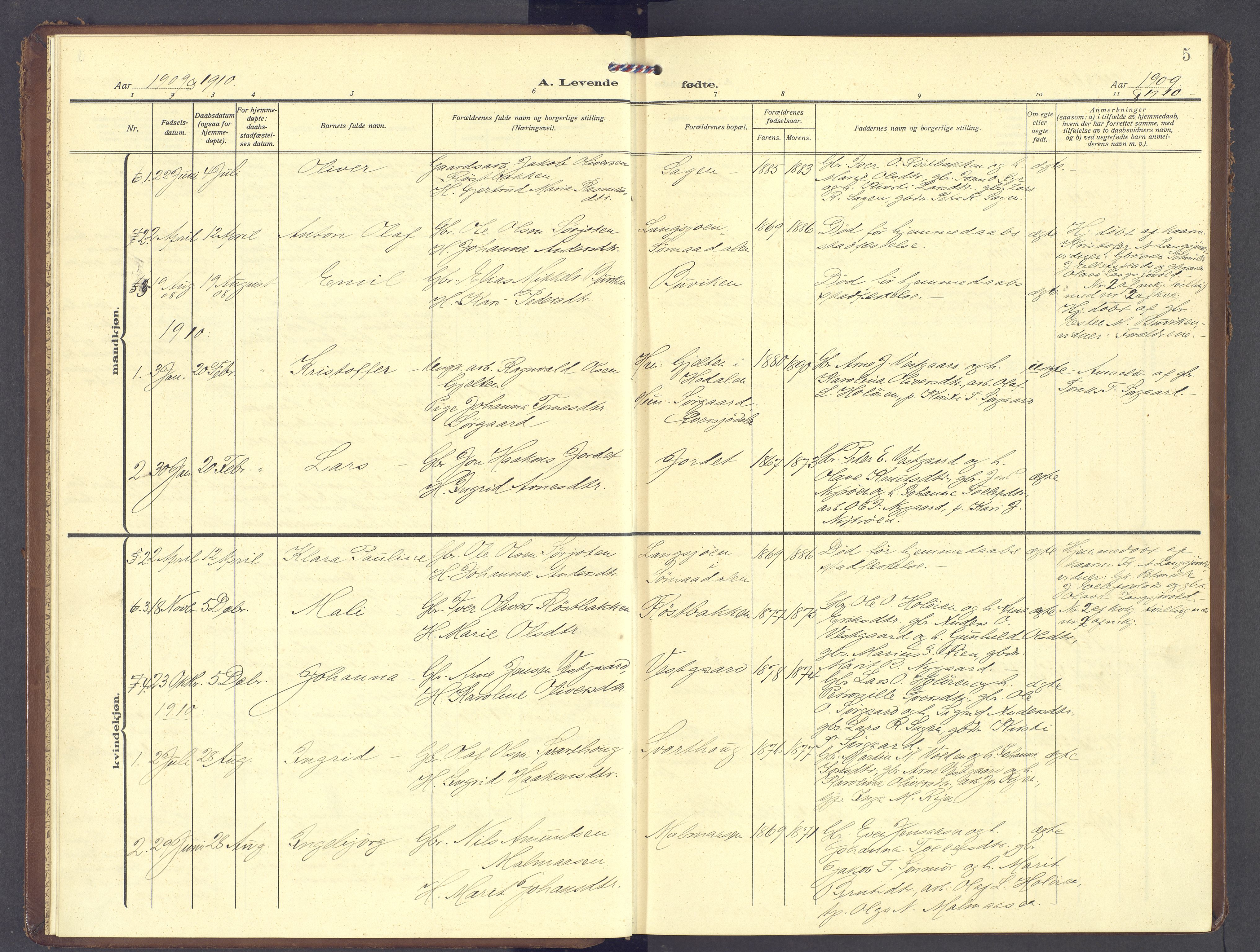 Tolga prestekontor, AV/SAH-PREST-062/K/L0013: Ministerialbok nr. 13, 1908-1915, s. 5