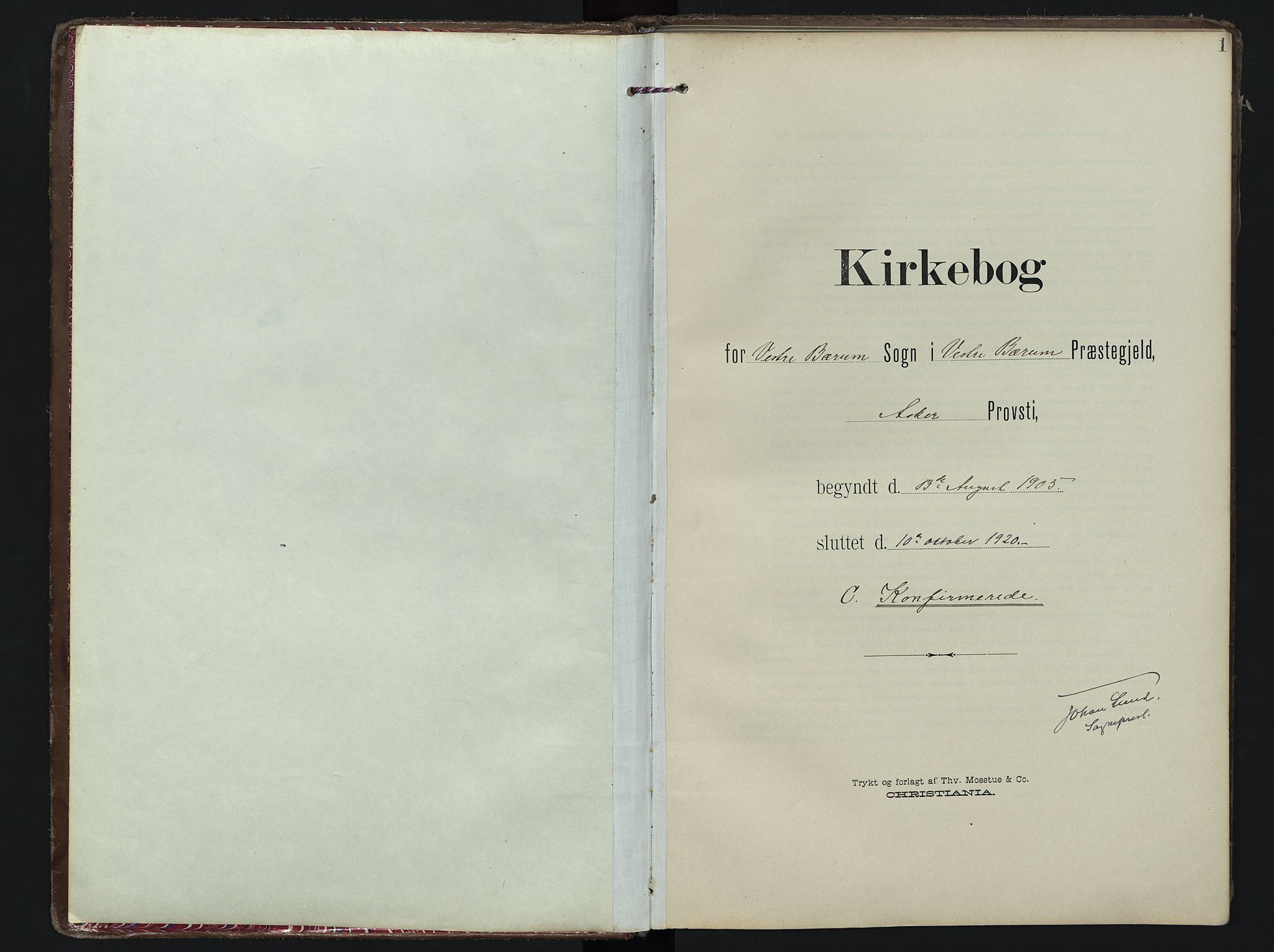 Vestre Bærum prestekontor Kirkebøker, SAO/A-10209a/F/Fa/L0002: Ministerialbok nr. 2, 1905-1920, s. 1