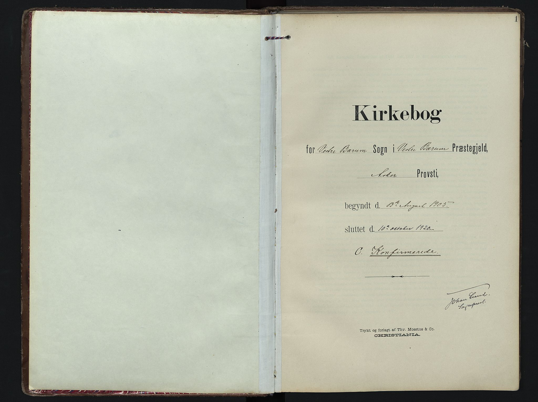 Vestre Bærum prestekontor Kirkebøker, AV/SAO-A-10209a/F/Fa/L0002: Ministerialbok nr. 2, 1905-1920, s. 1