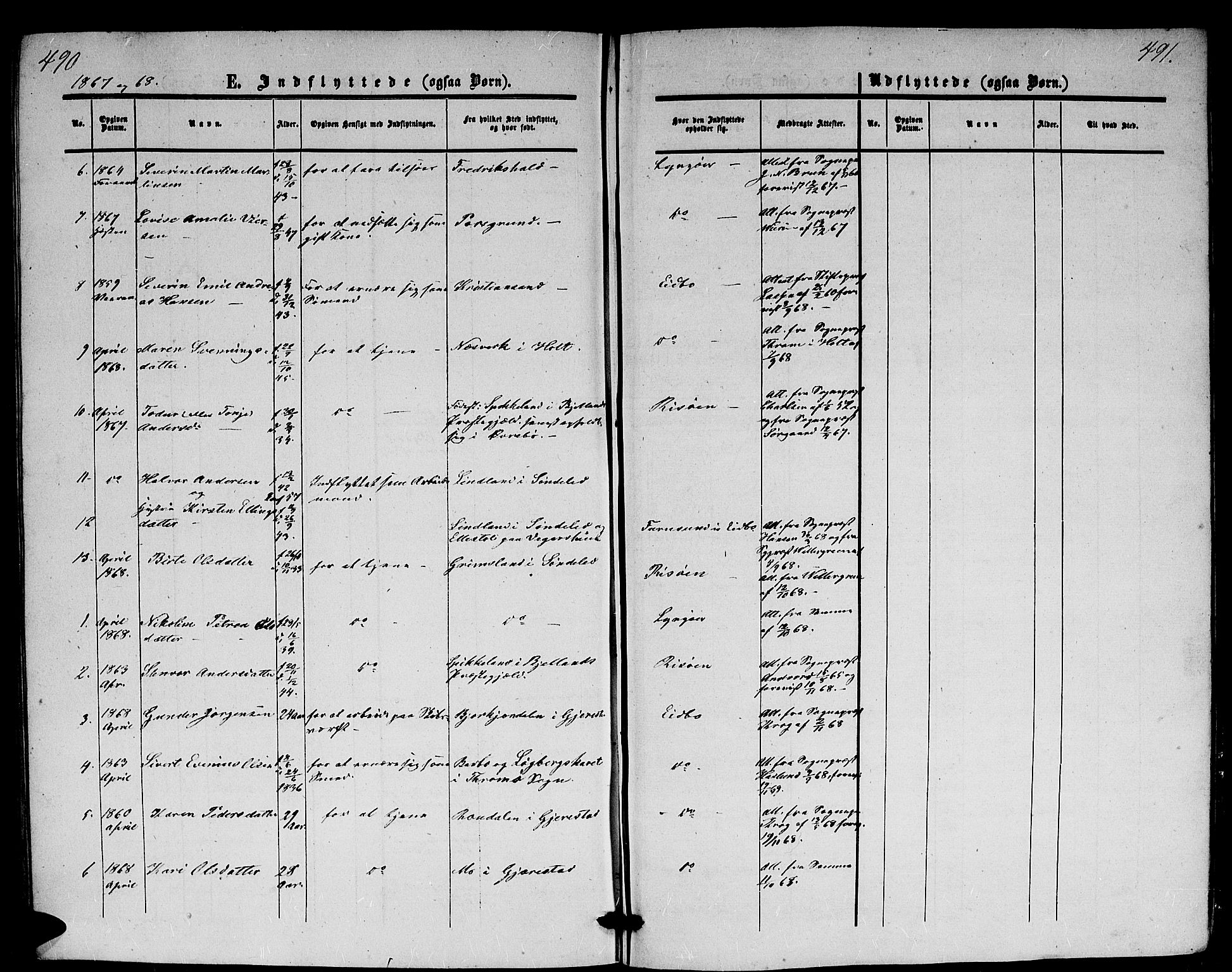 Dypvåg sokneprestkontor, AV/SAK-1111-0007/F/Fb/Fba/L0011: Klokkerbok nr. B 11, 1857-1872, s. 490-491