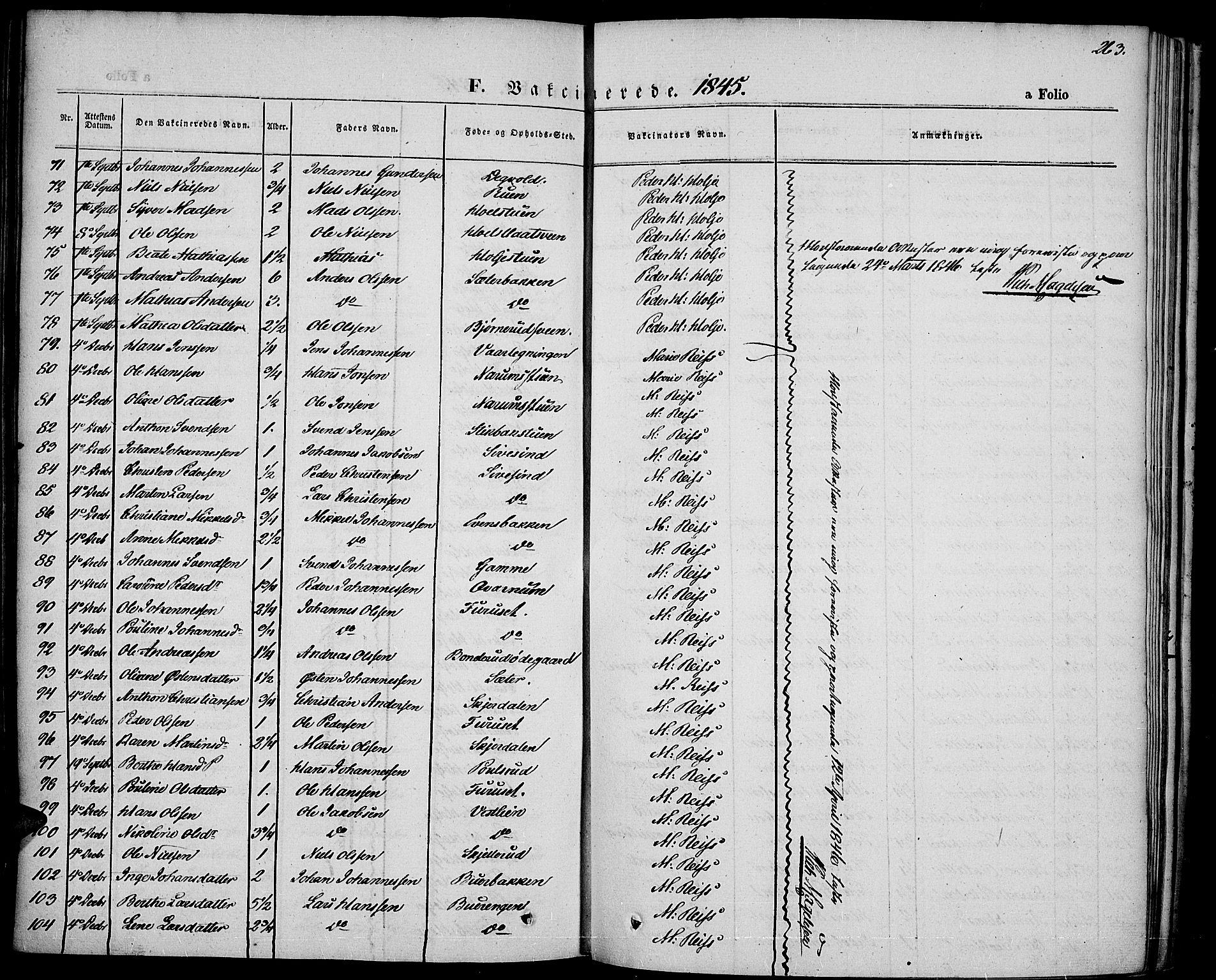 Vestre Toten prestekontor, SAH/PREST-108/H/Ha/Haa/L0004: Ministerialbok nr. 4, 1844-1849, s. 263