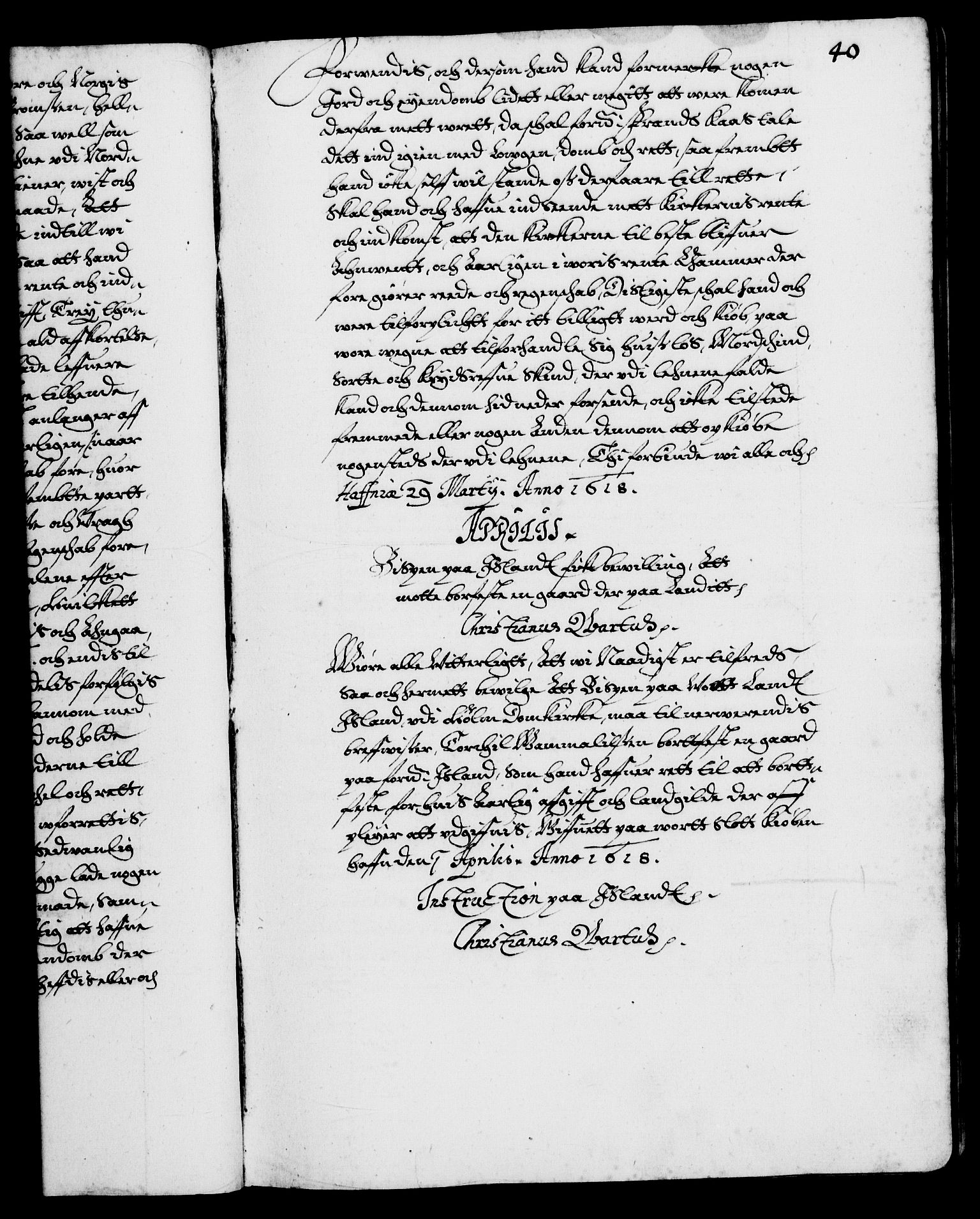 Danske Kanselli 1572-1799, RA/EA-3023/F/Fc/Fca/Fcaa/L0004: Norske registre (mikrofilm), 1617-1630, s. 40a