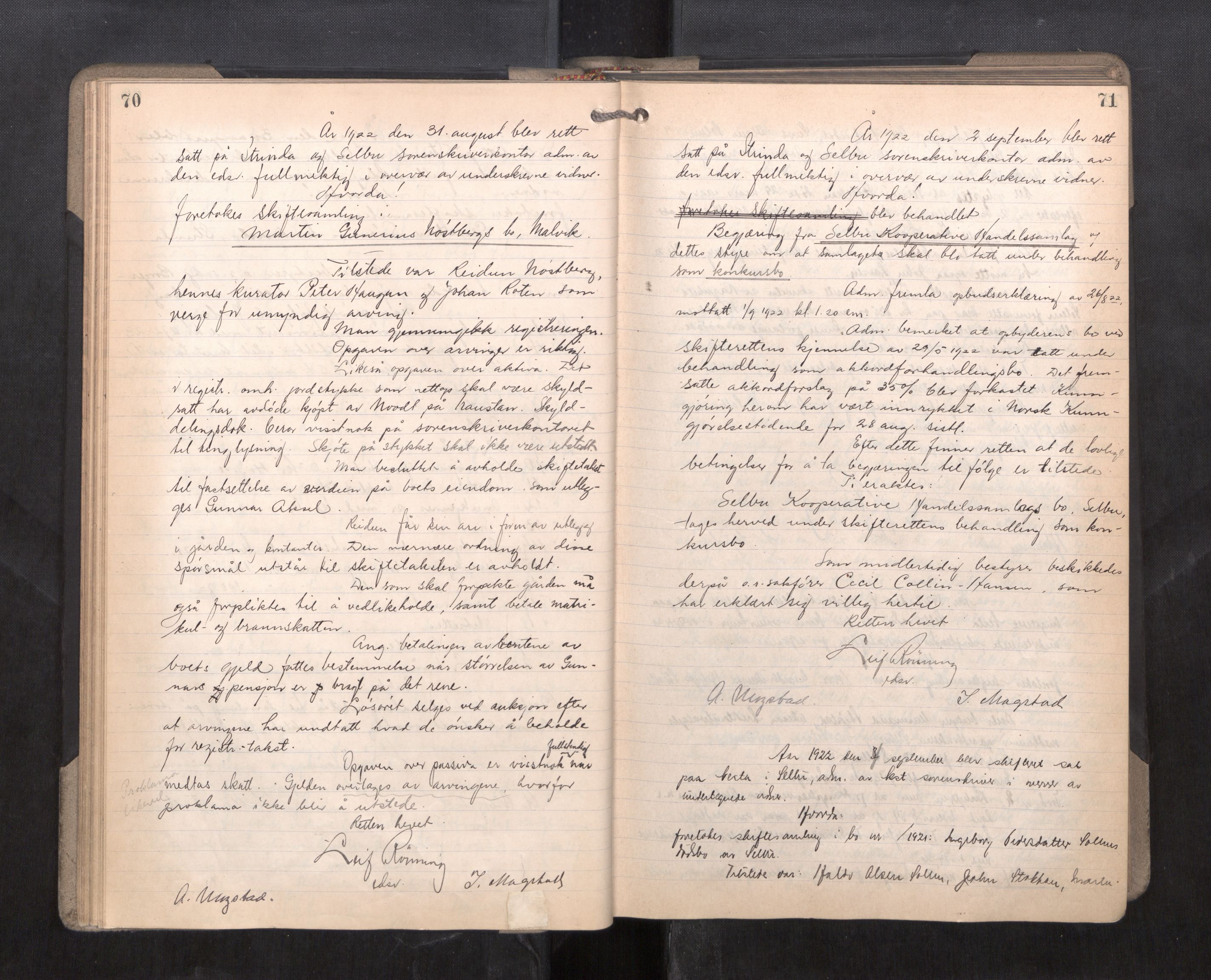 Strinda og Selbu sorenskriveri, AV/SAT-A-0015/3/3B/L0014: Skifteforhandlingsprot. 14, 1922-1924, s. 70-71