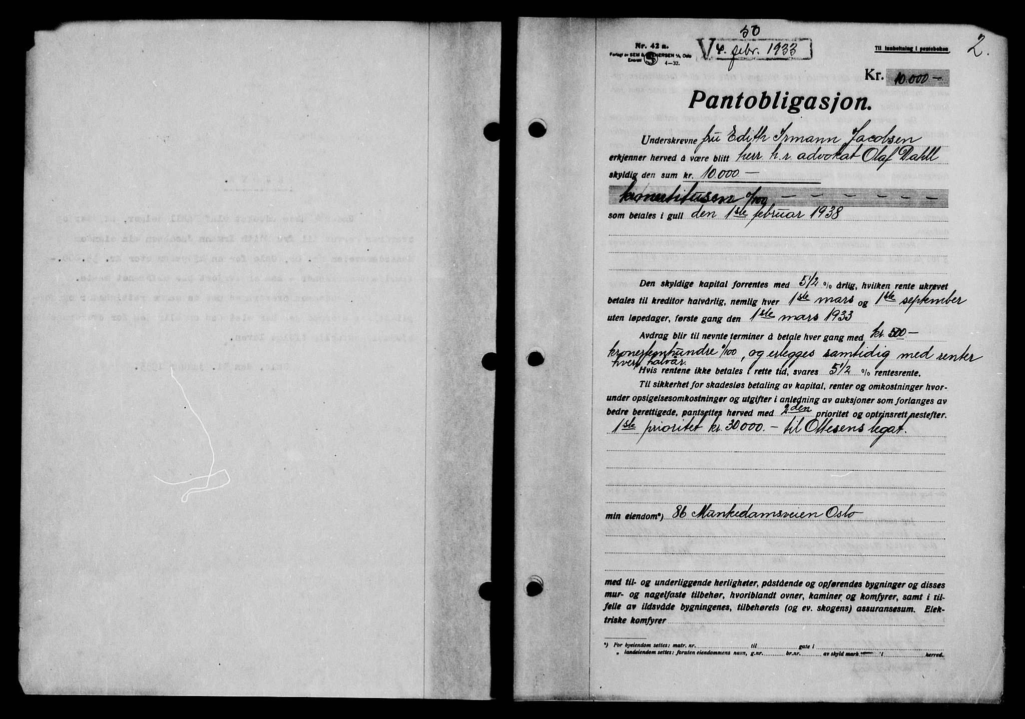 Oslo byskriverembete, SAO/A-10227/G/Gb/Gbb/Gbba/L0119: Pantebok nr. I 119, 1933-1933, s. 2