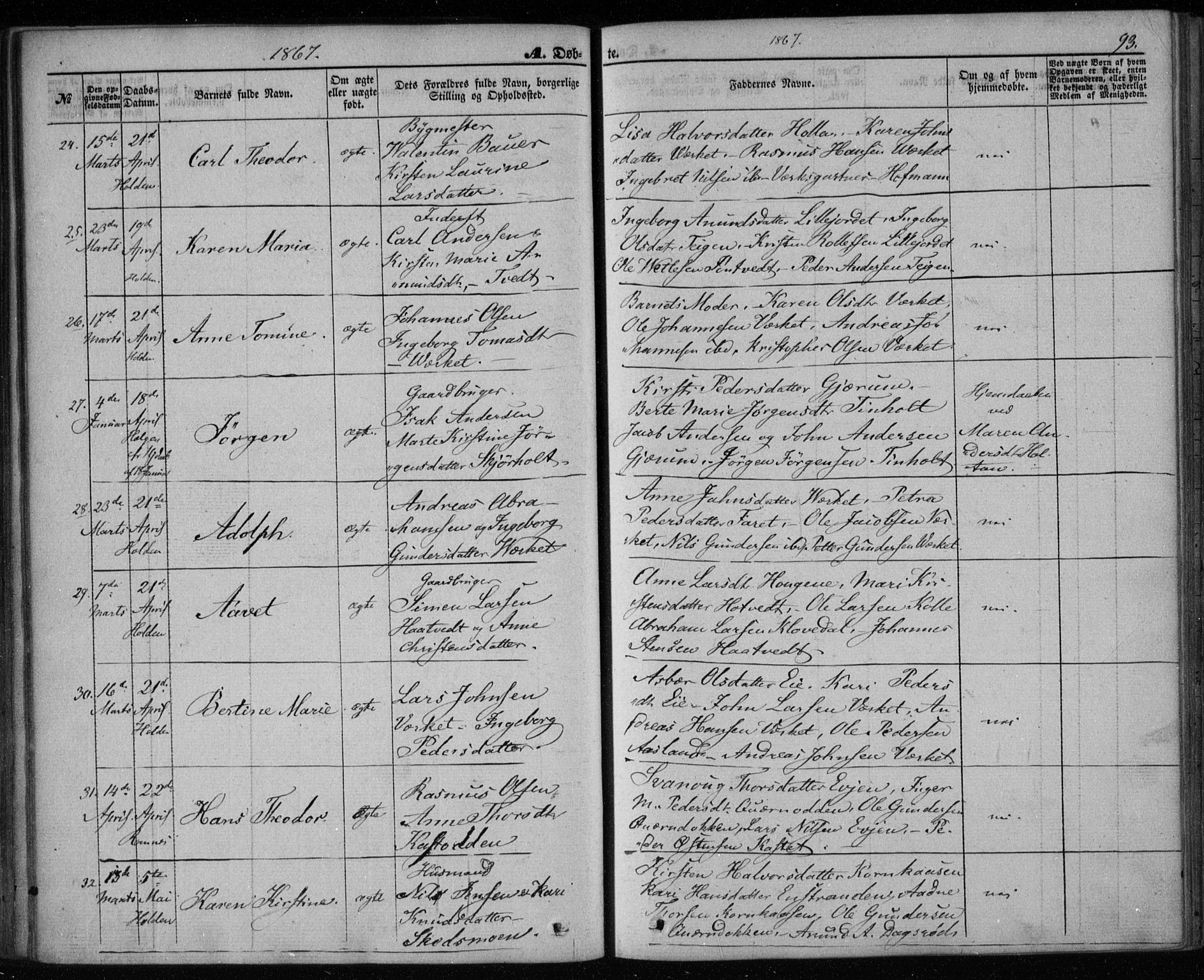 Holla kirkebøker, AV/SAKO-A-272/F/Fa/L0006: Ministerialbok nr. 6, 1861-1869, s. 93
