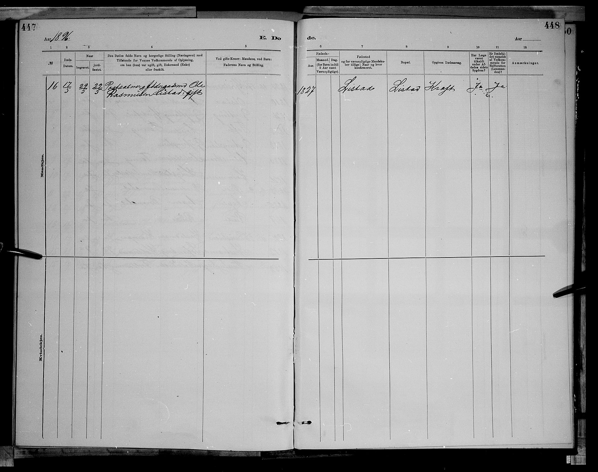 Sør-Fron prestekontor, AV/SAH-PREST-010/H/Ha/Hab/L0003: Klokkerbok nr. 3, 1884-1896, s. 447-448