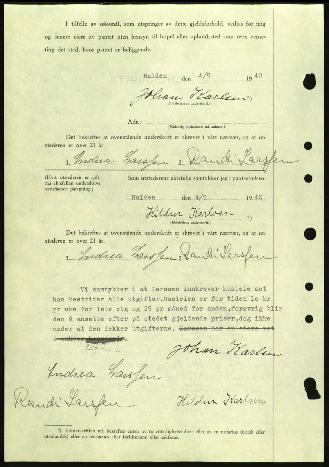 Idd og Marker sorenskriveri, AV/SAO-A-10283/G/Gb/Gbc/L0002: Pantebok nr. B4-9a, 1939-1945, Dagboknr: 447/1940