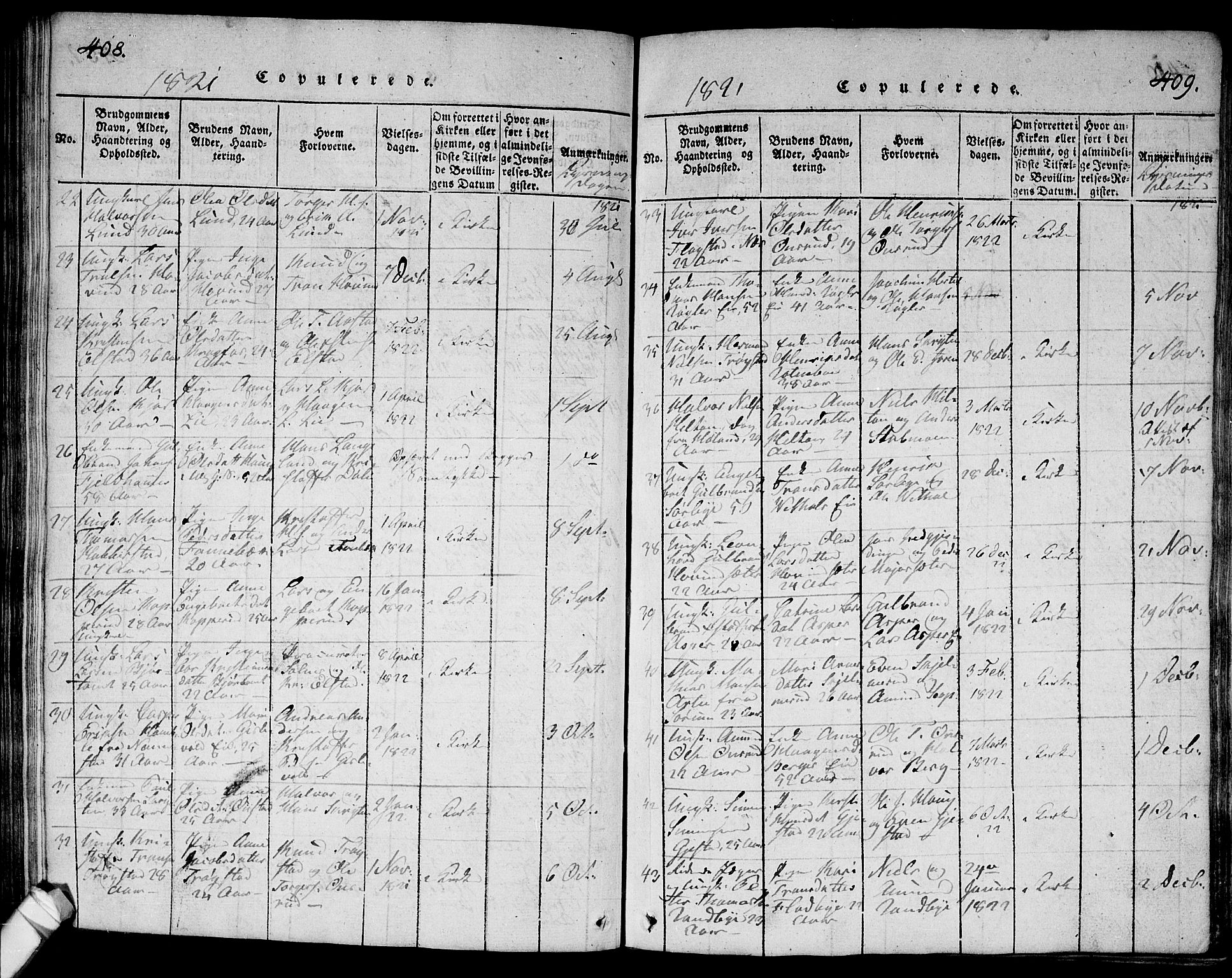 Ullensaker prestekontor Kirkebøker, SAO/A-10236a/G/Ga/L0001: Klokkerbok nr. I 1, 1815-1835, s. 408-409