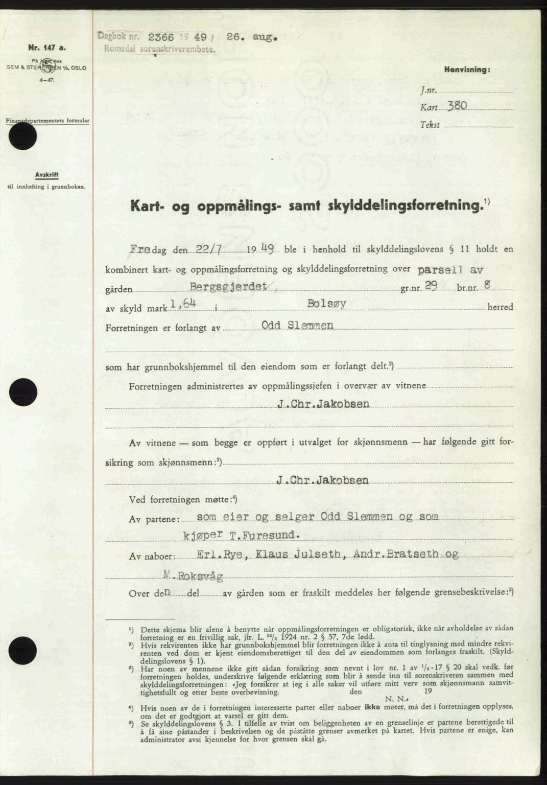 Romsdal sorenskriveri, SAT/A-4149/1/2/2C: Pantebok nr. A30, 1949-1949, Dagboknr: 2366/1949